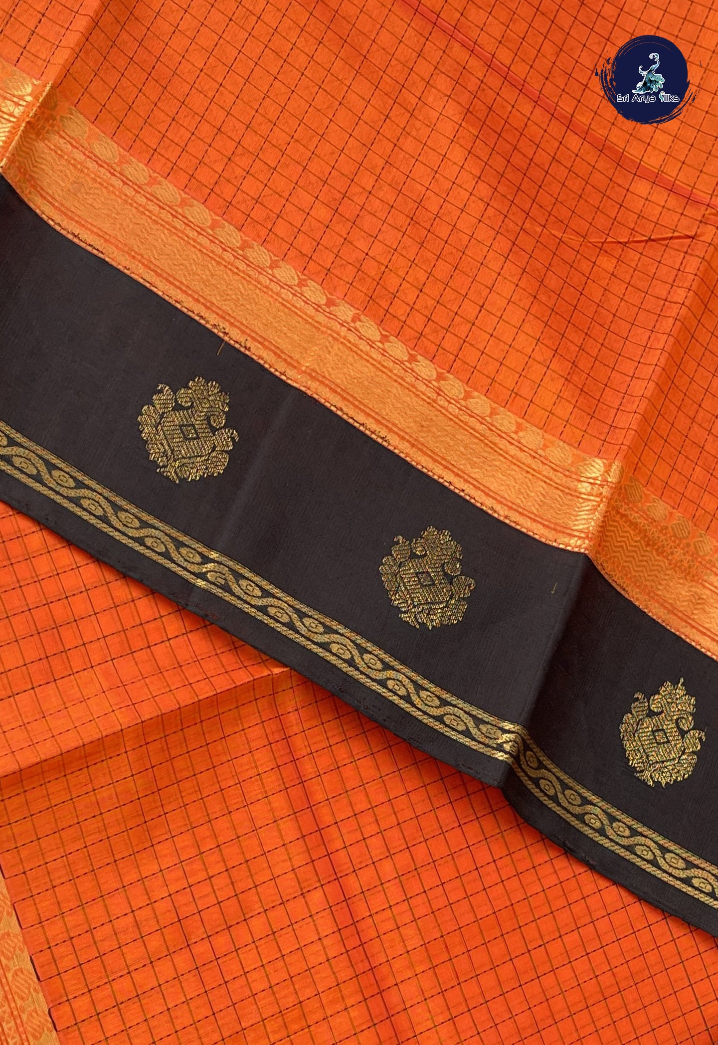 Rust Korvai Silk Cotton Saree With Checked Pattern