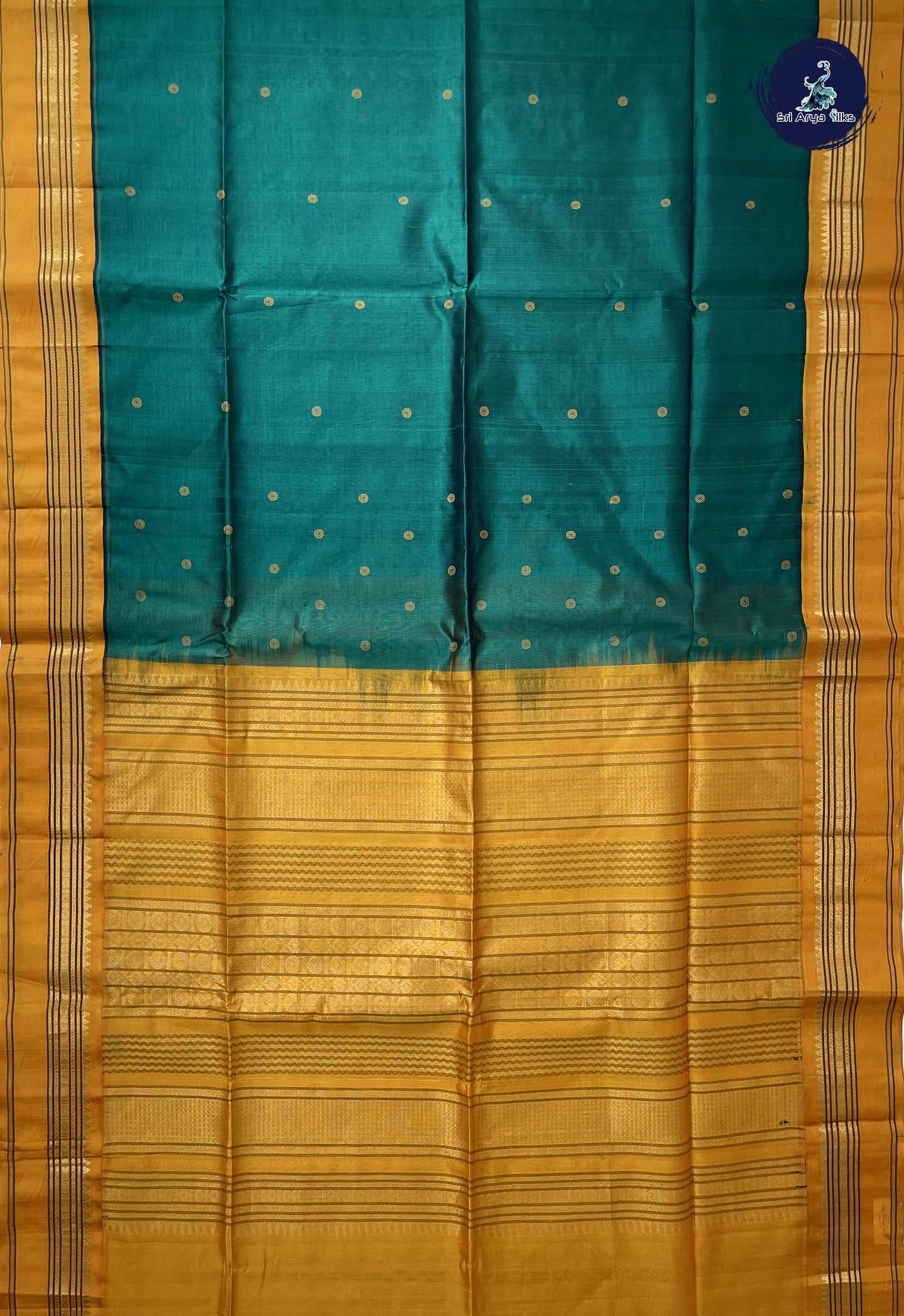 Dark Green Korvai Silk Cotton Saree With Buttas Pattern