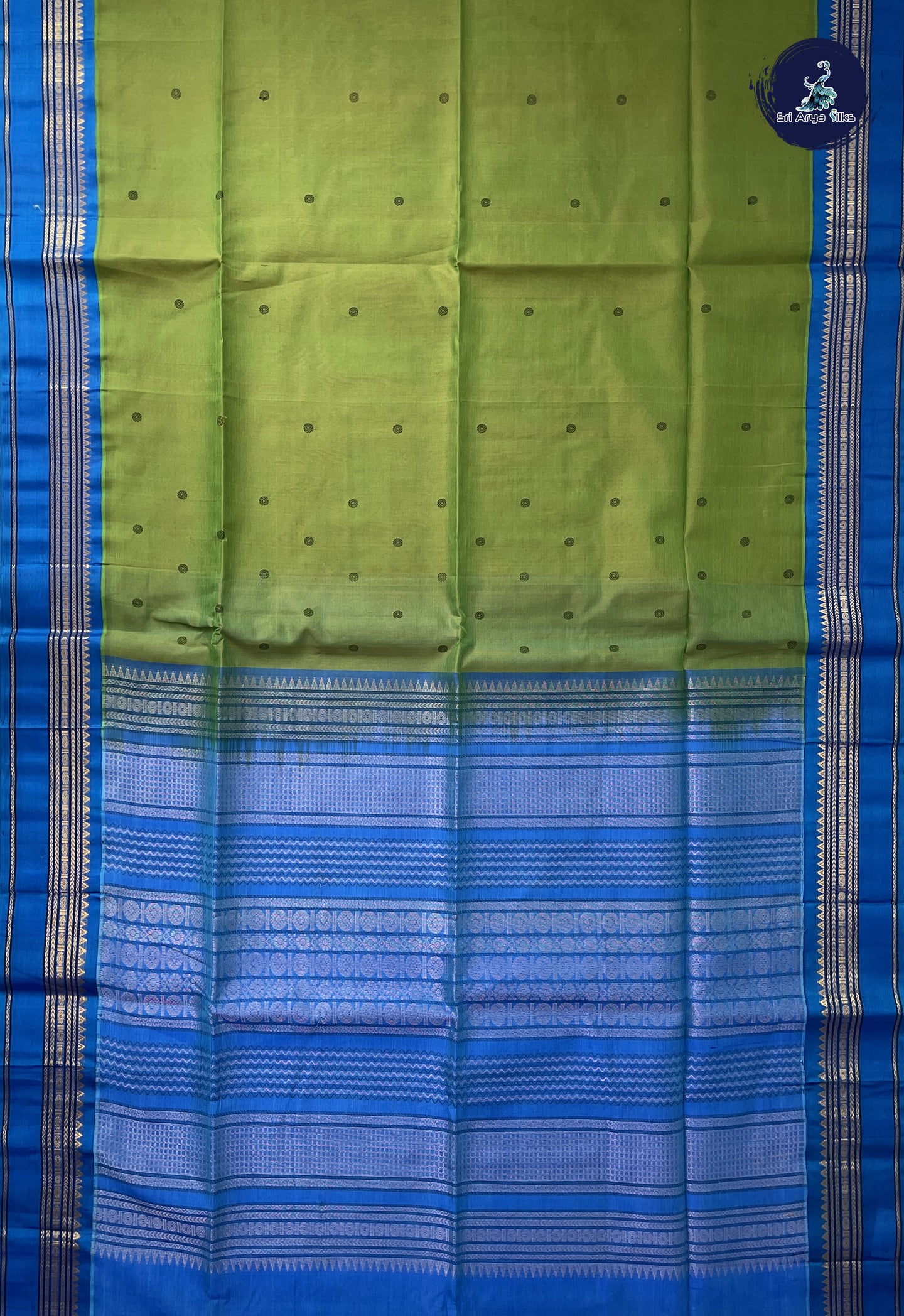 Parrot Green Korvai Silk Cotton Saree With Buttas Pattern