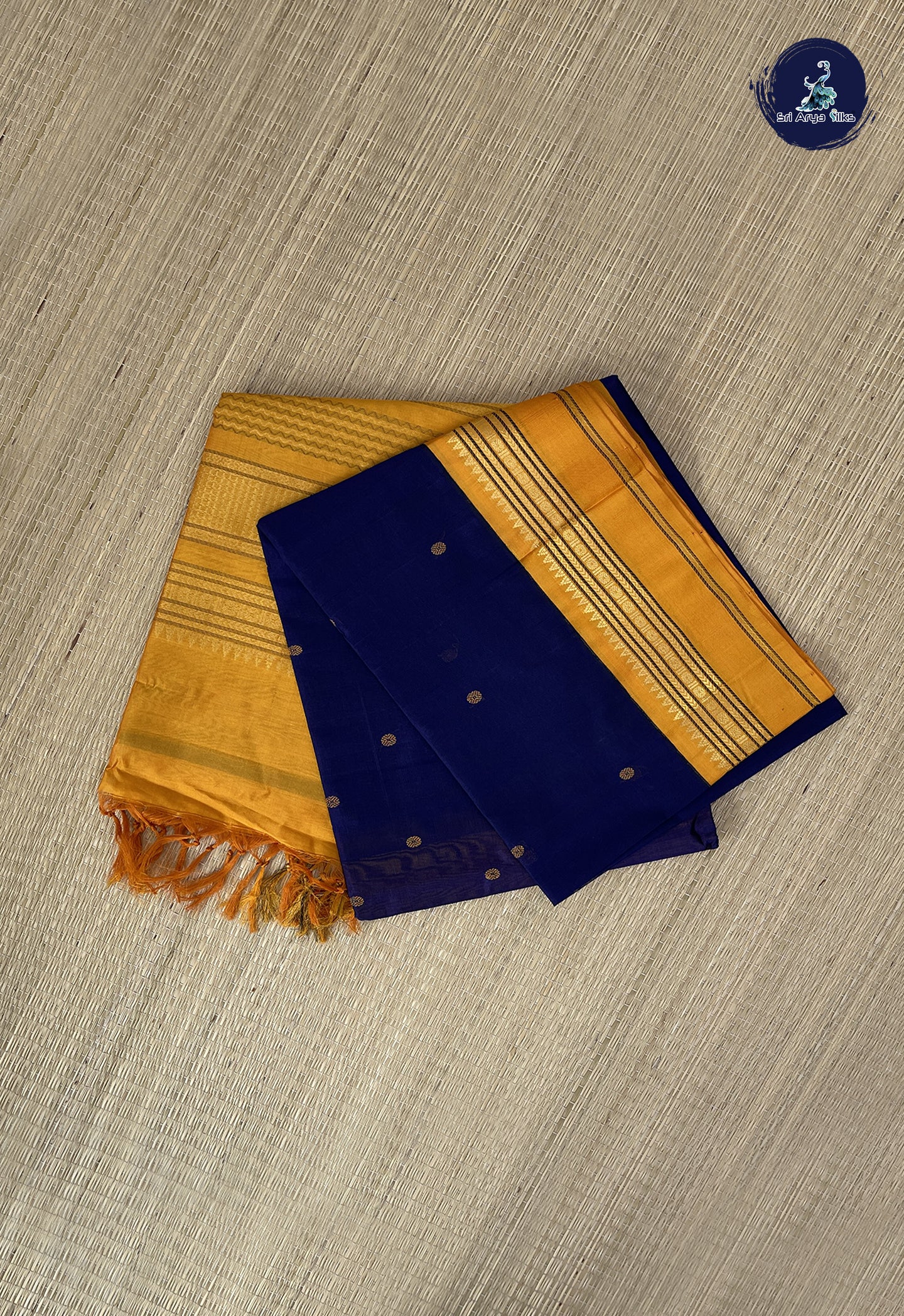 Ink Blue Korvai Silk Cotton Saree With Buttas Pattern
