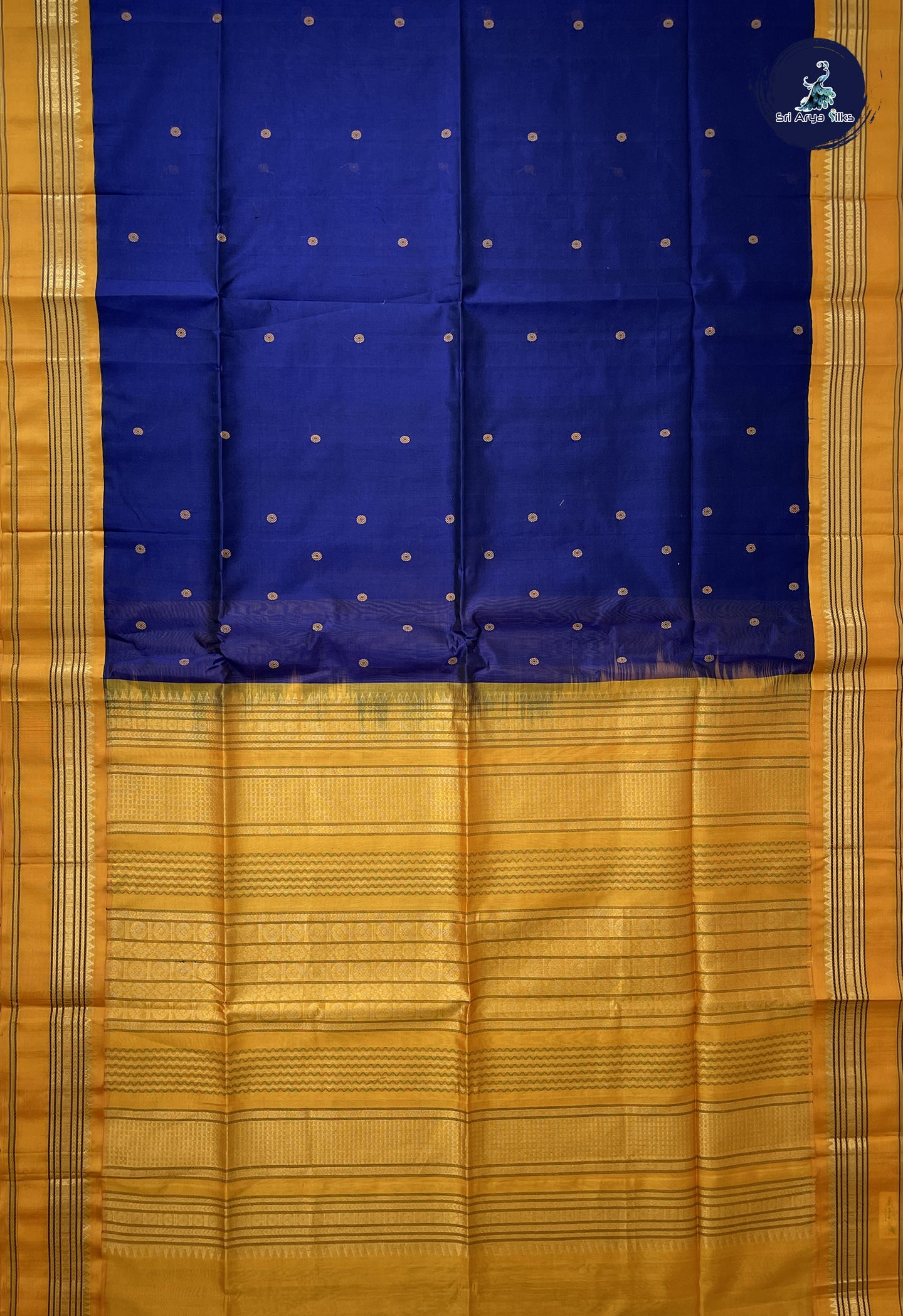 Ink Blue Korvai Silk Cotton Saree With Buttas Pattern