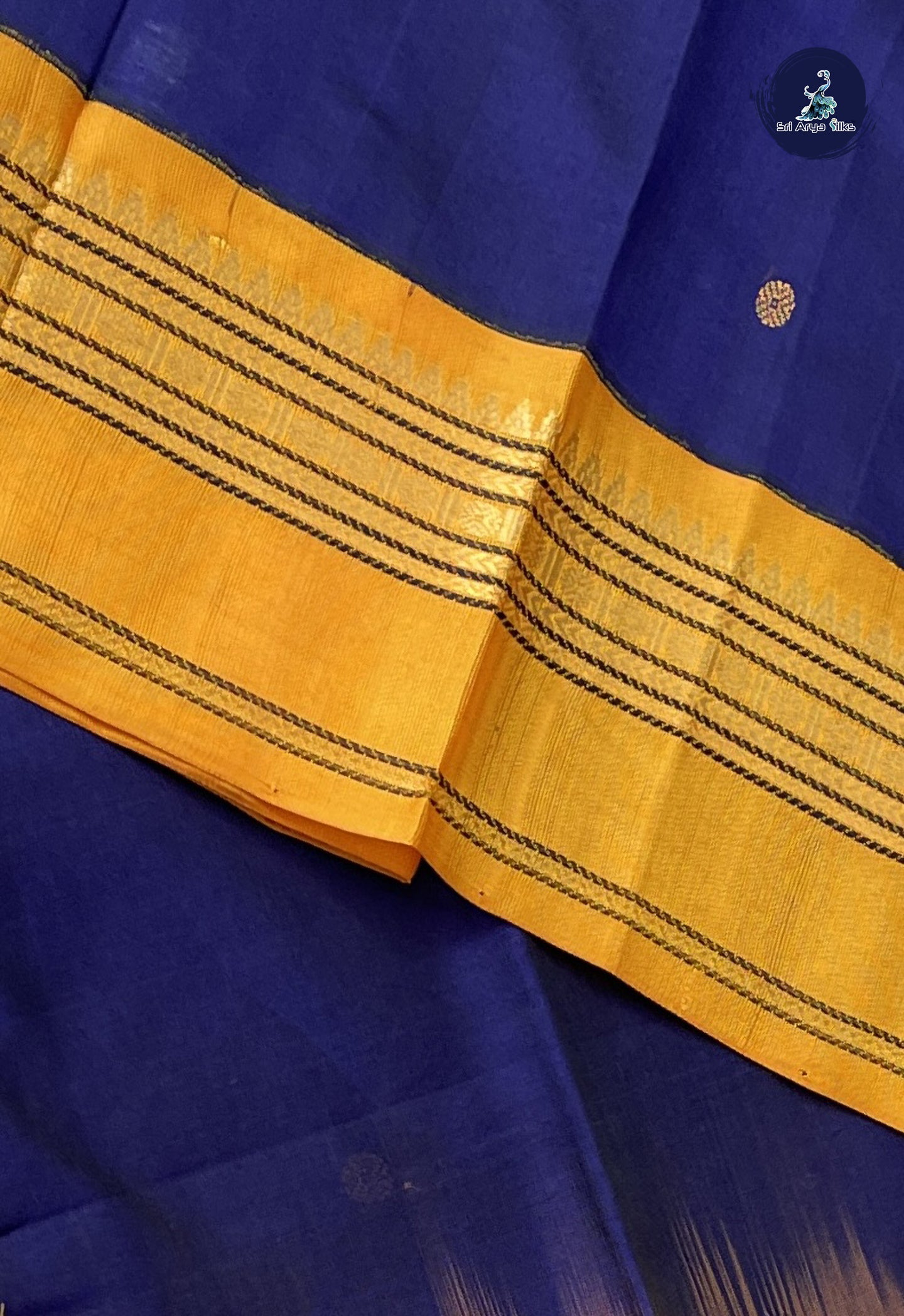 Ink Blue Korvai Silk Cotton Saree With Buttas Pattern