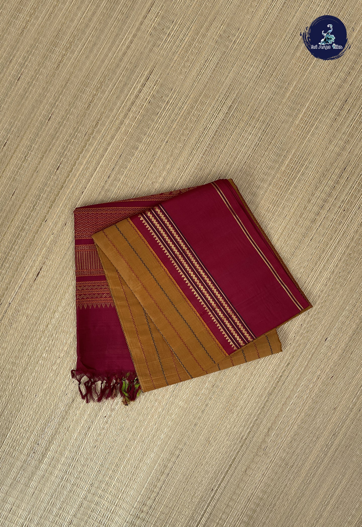 Honey Brown Korvai Silk Cotton Saree With Veldhari Stripes Pattern