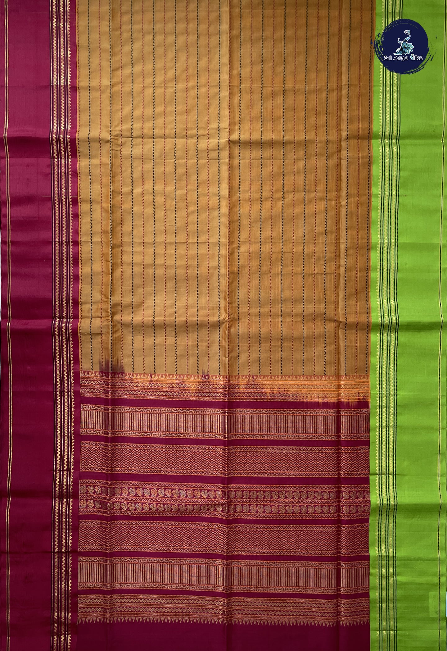 Honey Brown Korvai Silk Cotton Saree With Veldhari Stripes Pattern