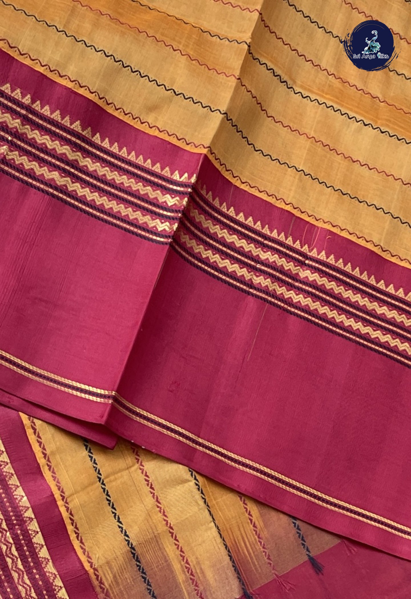 Honey Brown Korvai Silk Cotton Saree With Veldhari Stripes Pattern