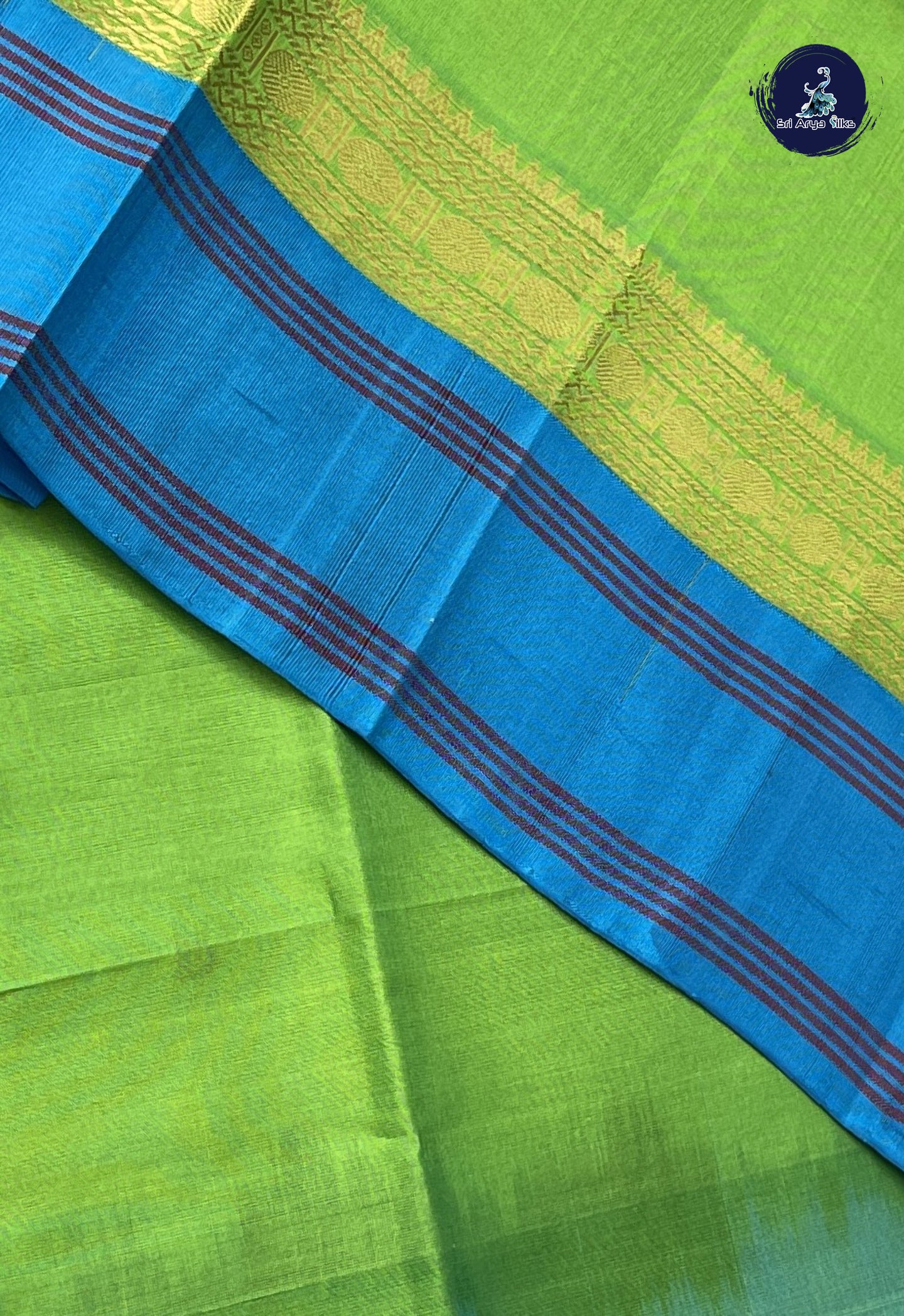 Parrot Green Korvai Silk Cotton Saree With Buttas Pattern