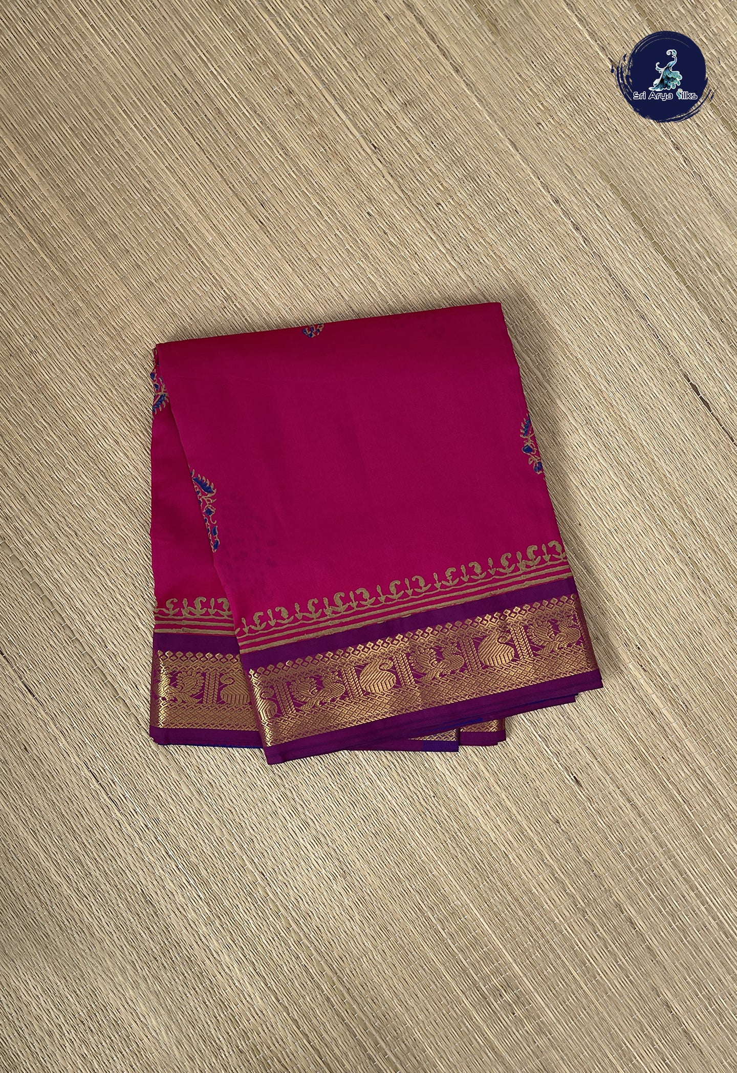 Dark Pink Semi Silk Cotton Saree With Printed Pattern