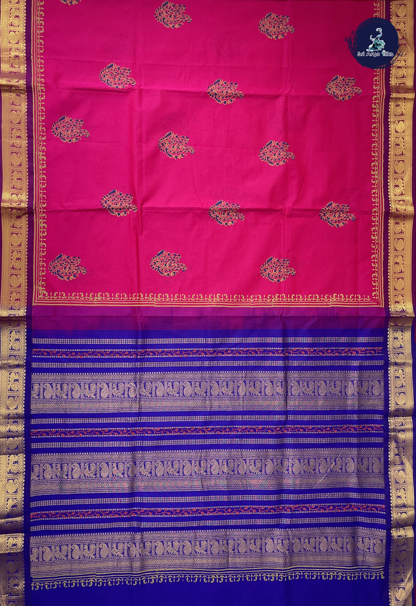 Dark Pink Semi Silk Cotton Saree With Printed Pattern