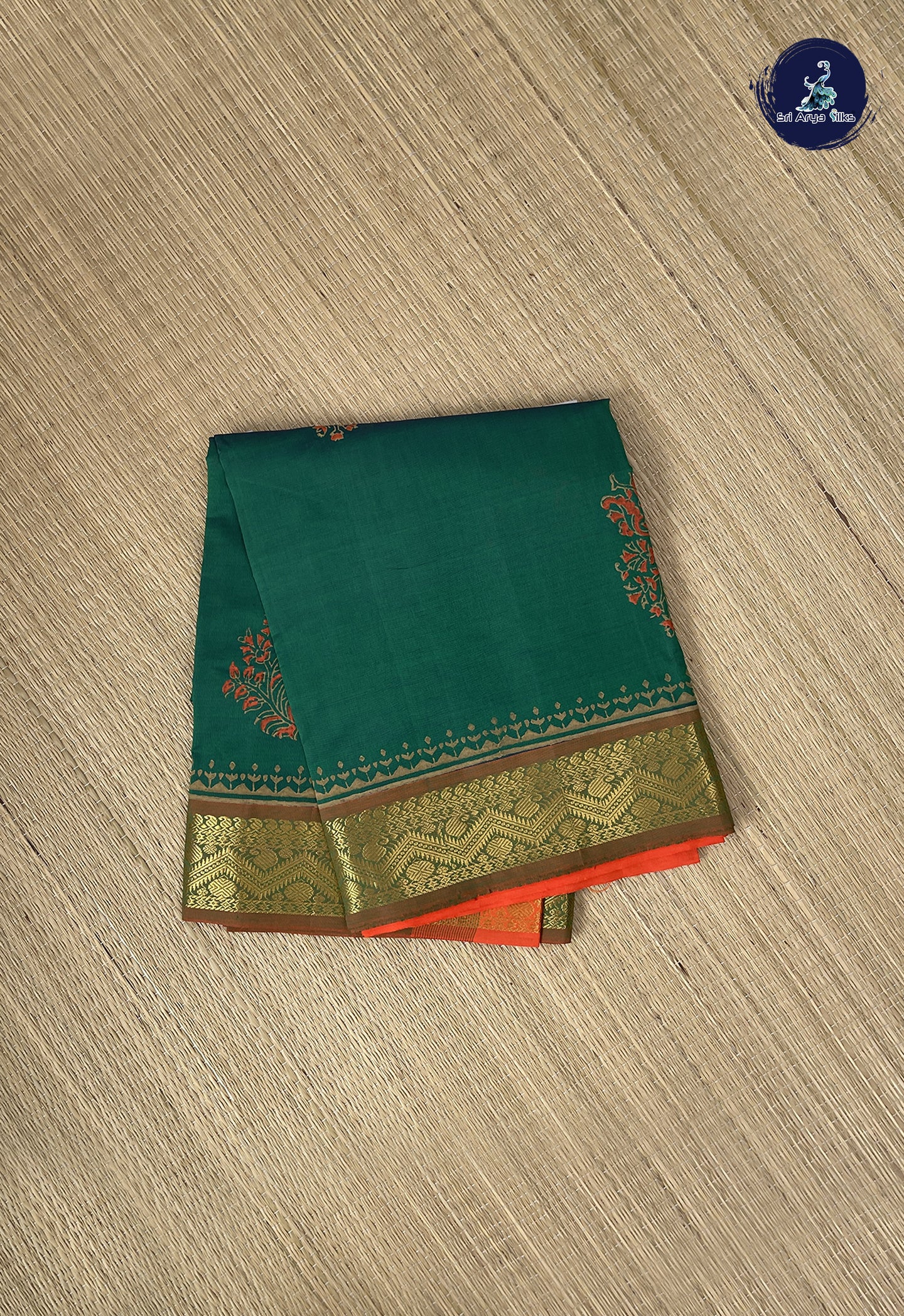 Dark Green Semi Silk Cotton Saree With Printed Pattern