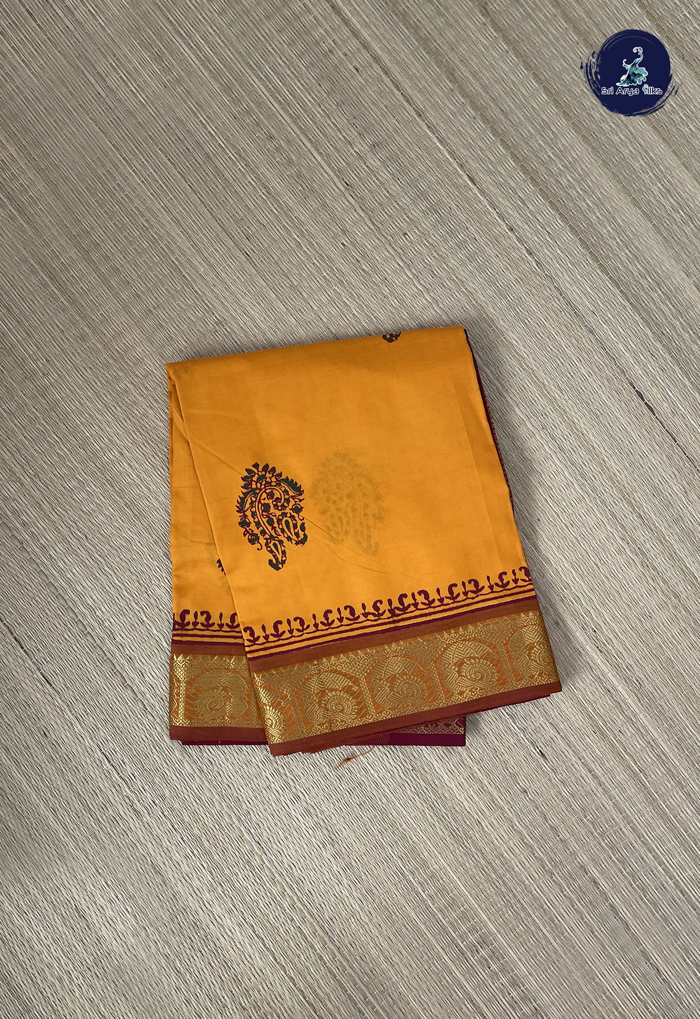 Yellow Semi Silk Cotton Saree With Printed Pattern