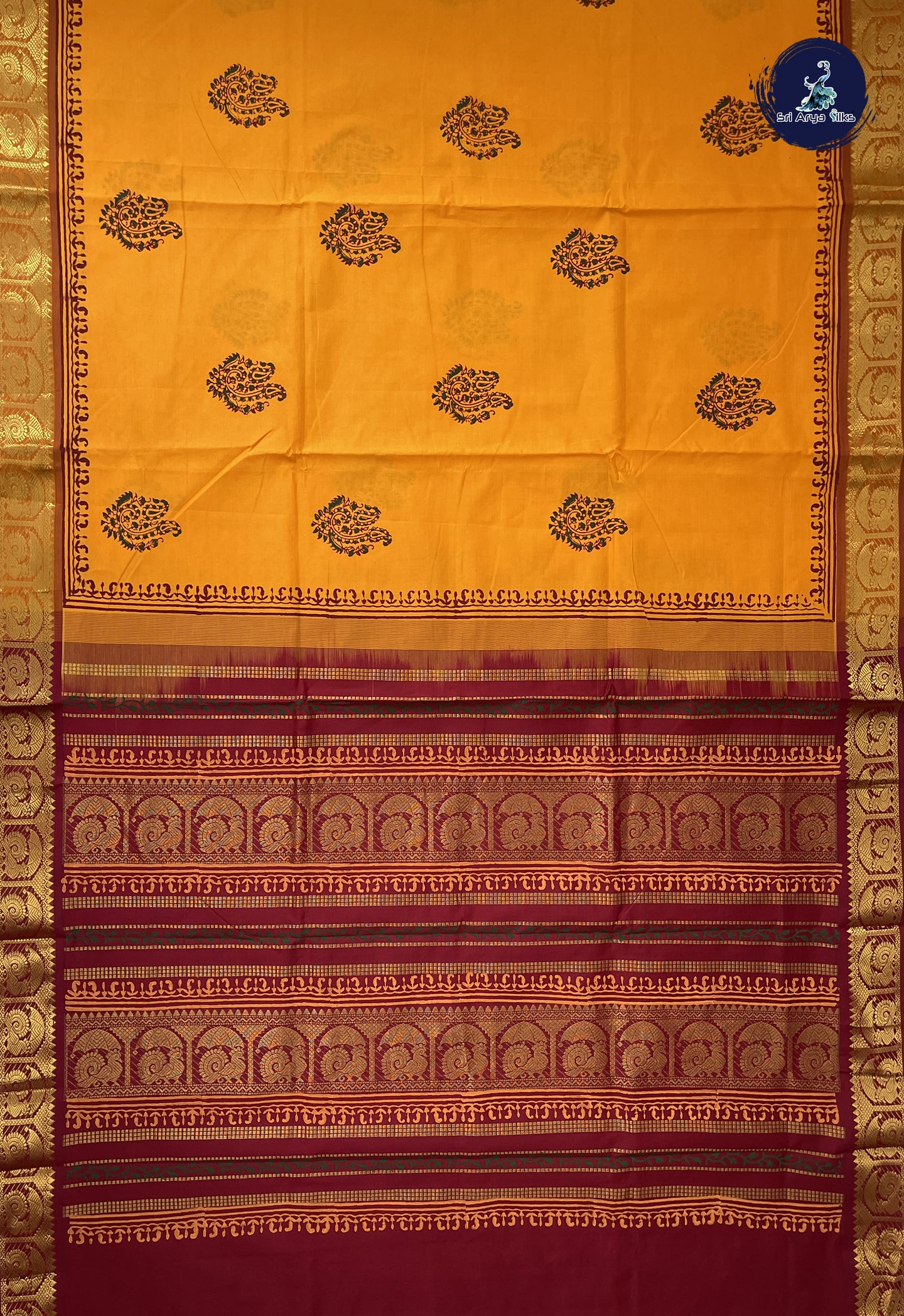 Yellow Semi Silk Cotton Saree With Printed Pattern