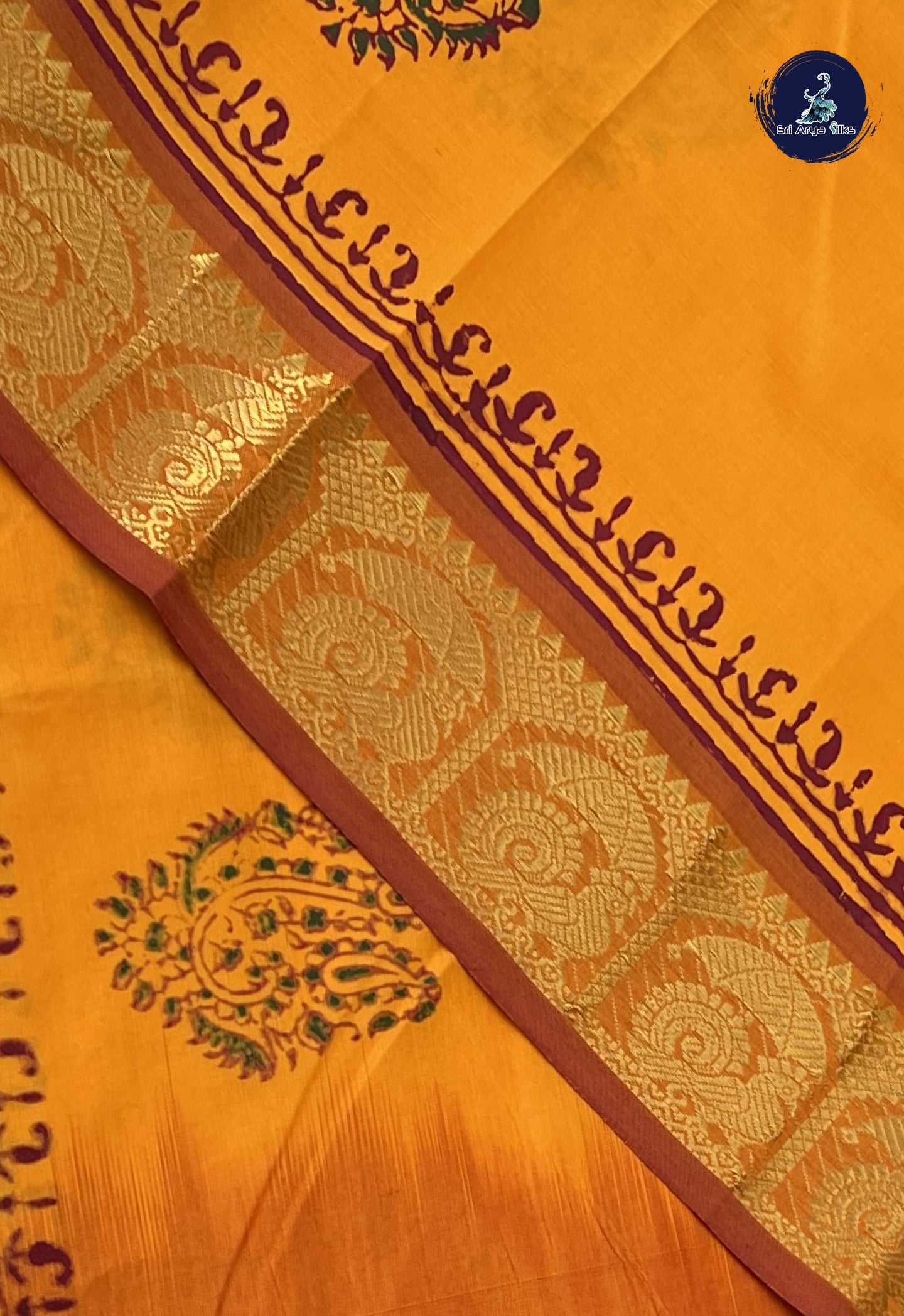 Yellow Semi Silk Cotton Saree With Printed Pattern