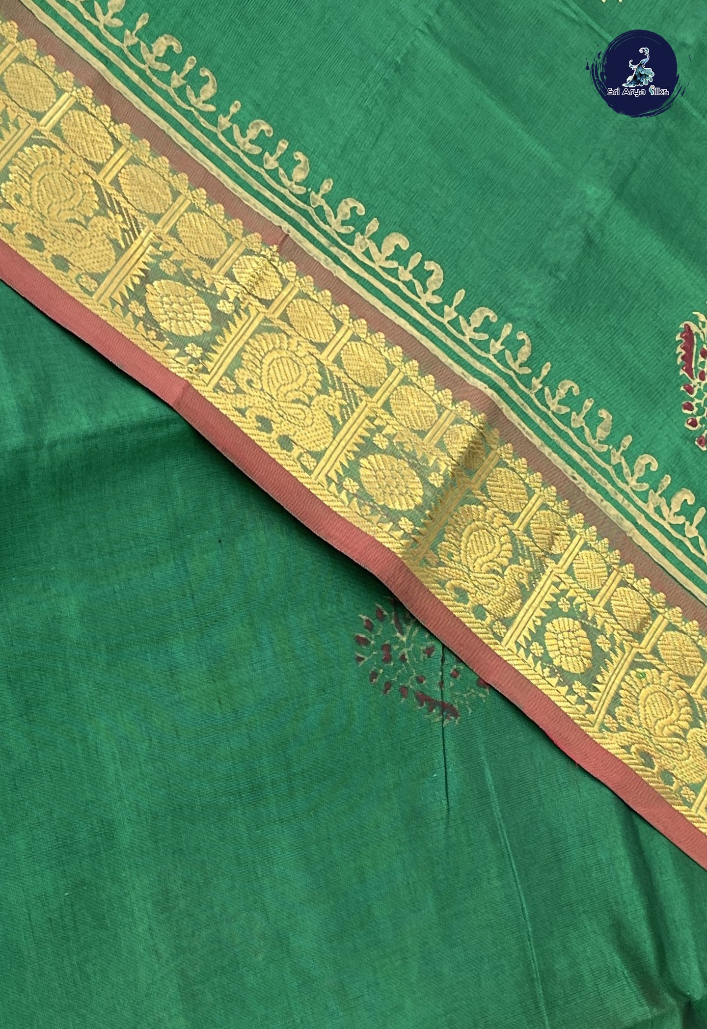 Dark Green Semi Silk Cotton Saree With Printed Pattern