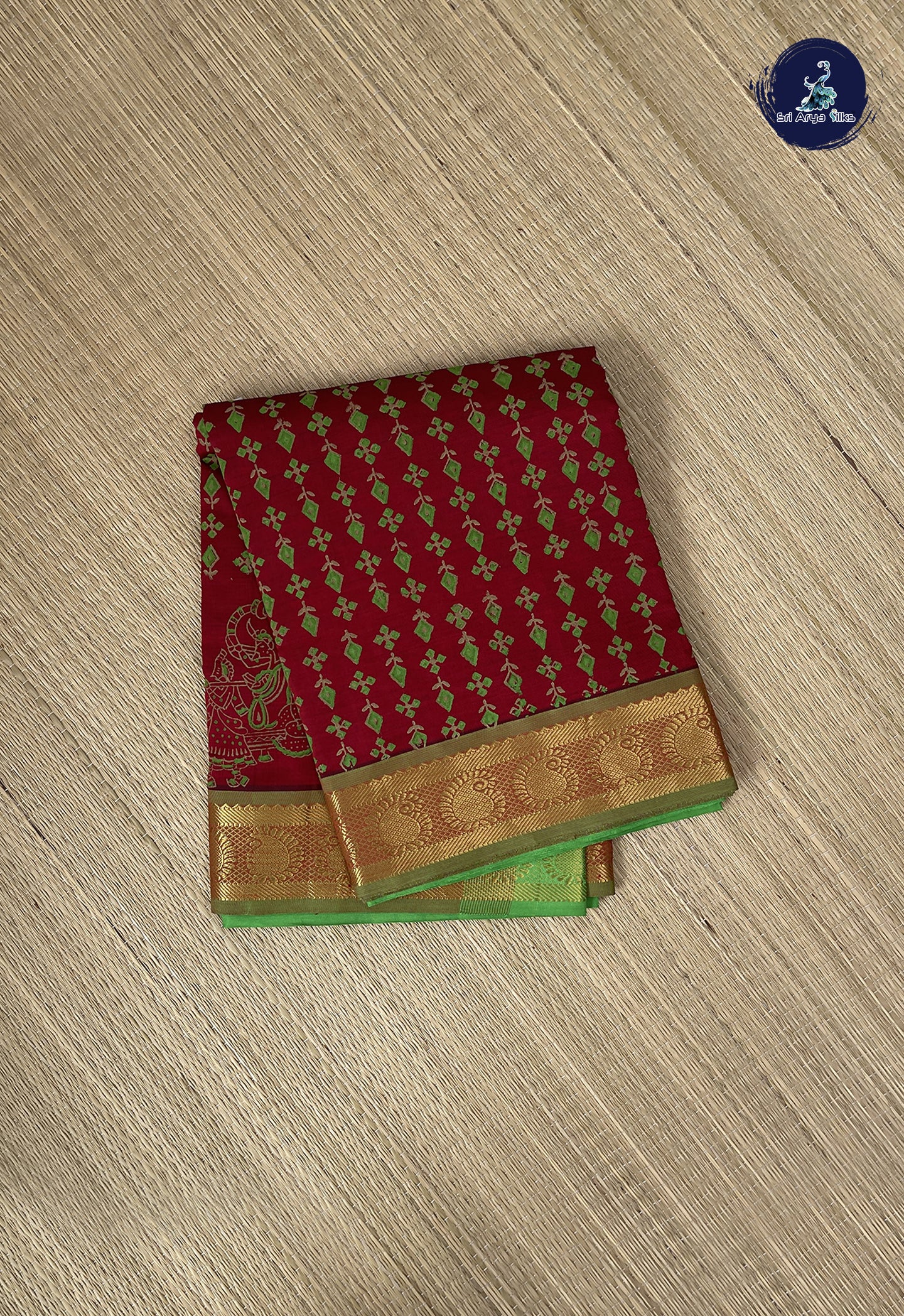 Maroon Semi Silk Cotton Saree With Printed Pattern