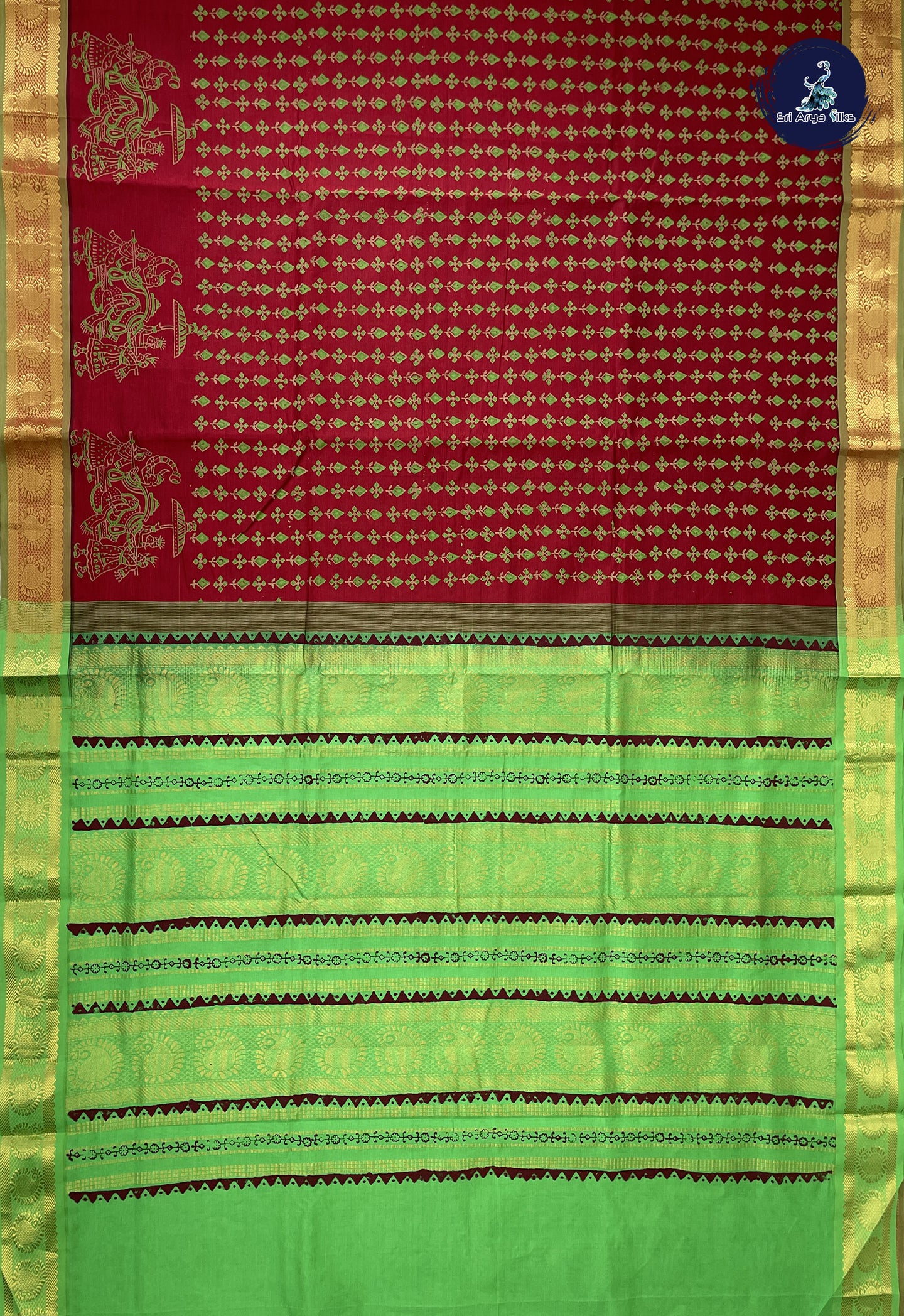 Maroon Semi Silk Cotton Saree With Printed Pattern