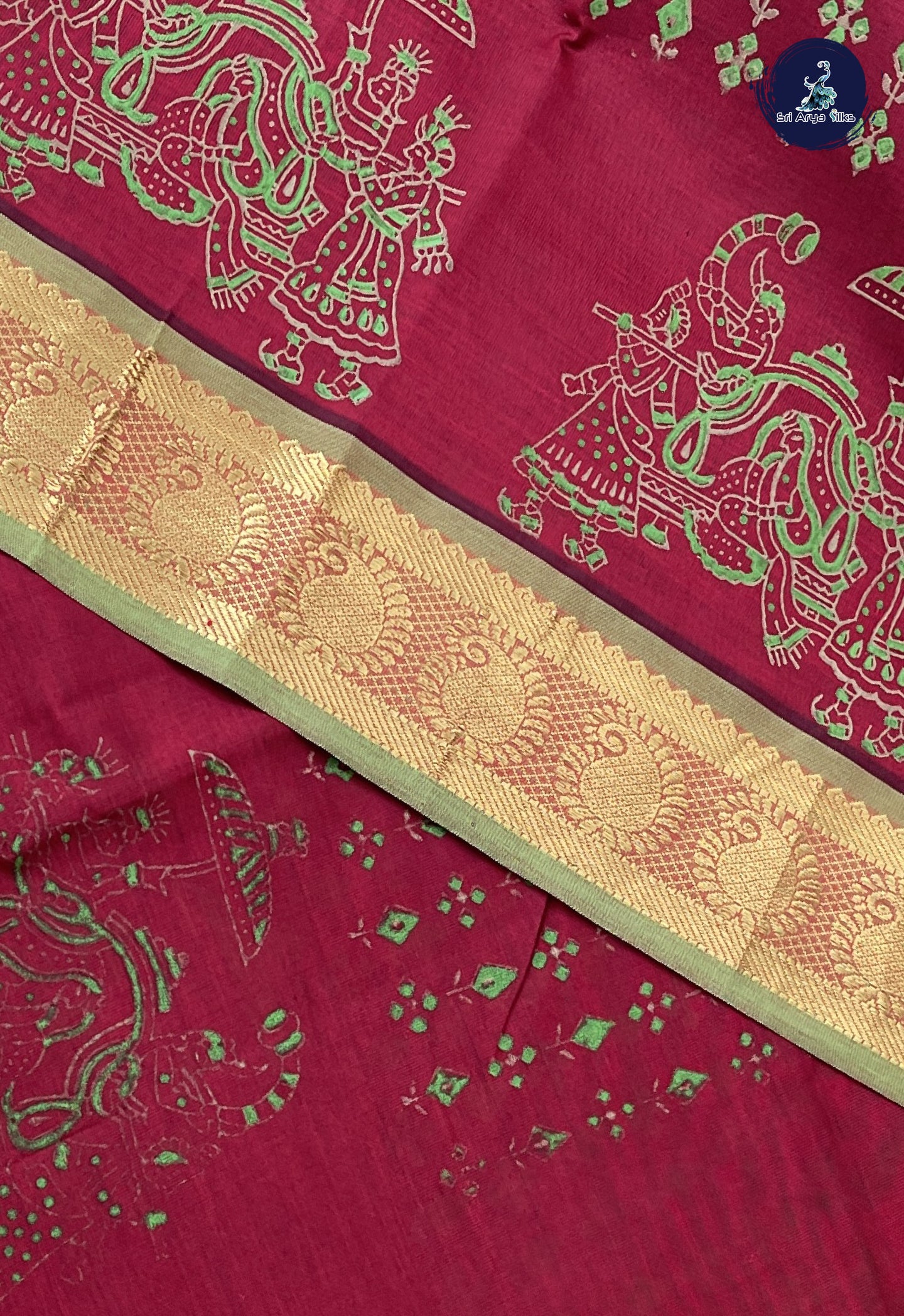 Maroon Semi Silk Cotton Saree With Printed Pattern