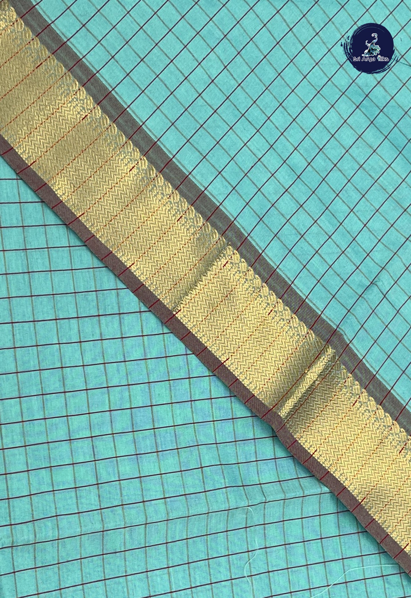 Light Blue Kanchi Semi Silk Cotton Saree With Checked Pattern