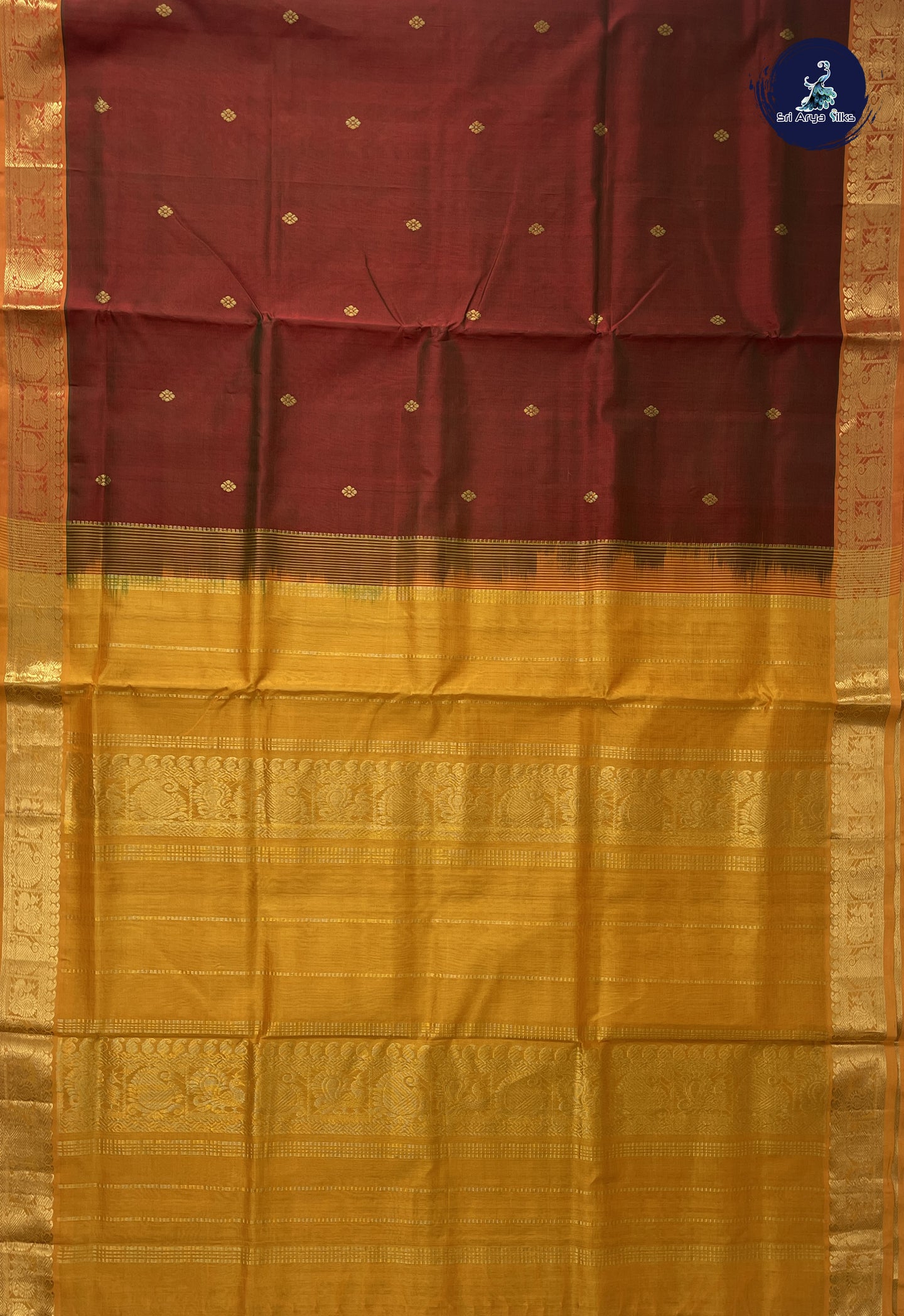 Dual Tone Maroon Simple Silk Cotton Saree With Zari Buttas Pattern