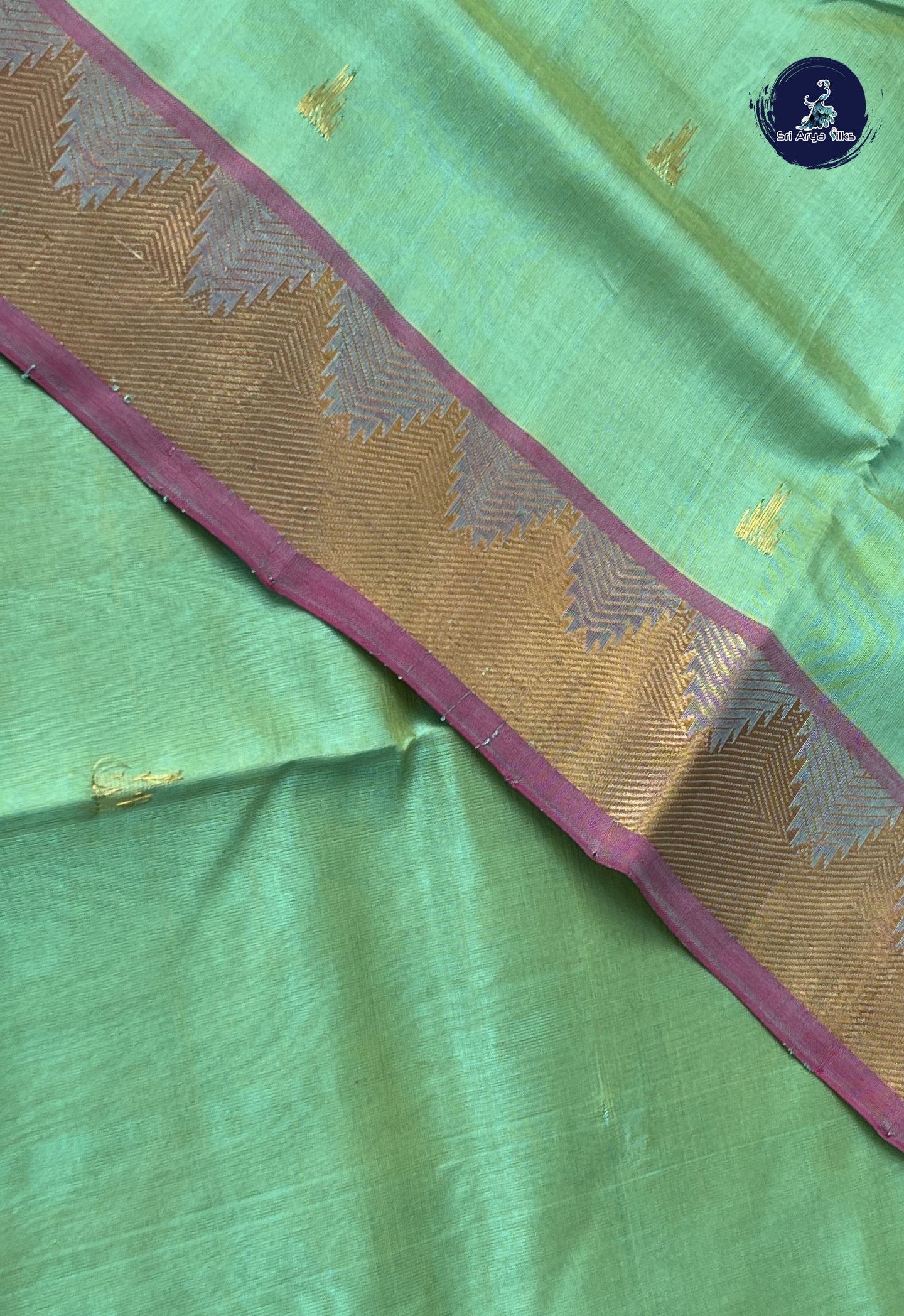 Sea Green Simple Silk Cotton Saree With Zari Buttas Pattern