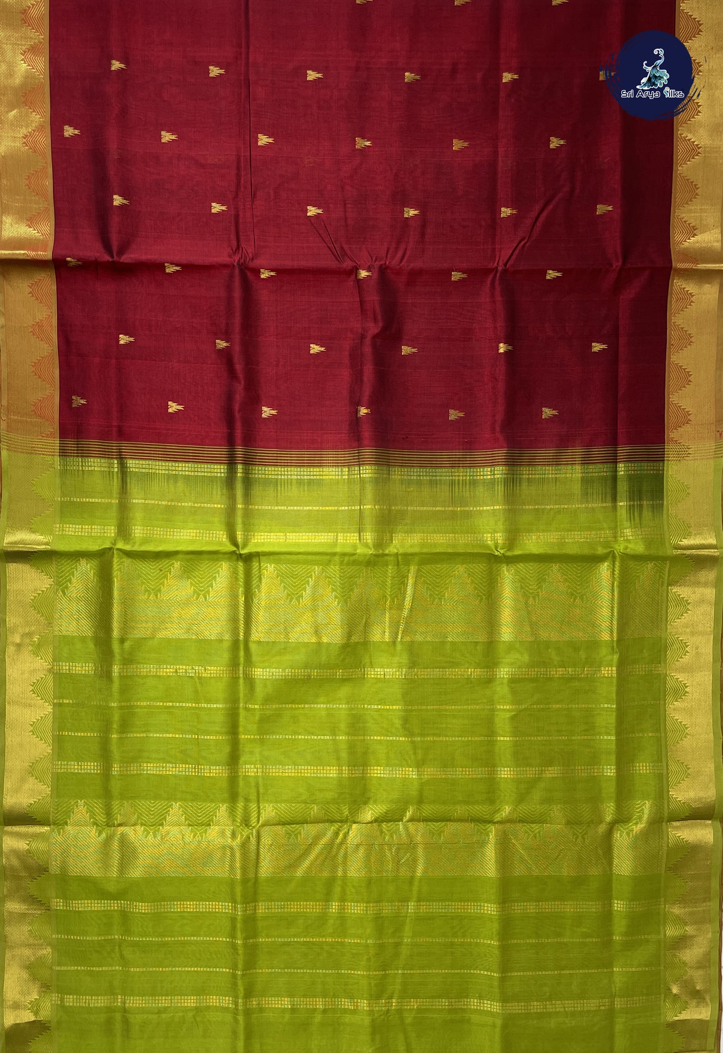 Dual Tone Maroon Simple Silk Cotton Saree With Zari Buttas Pattern