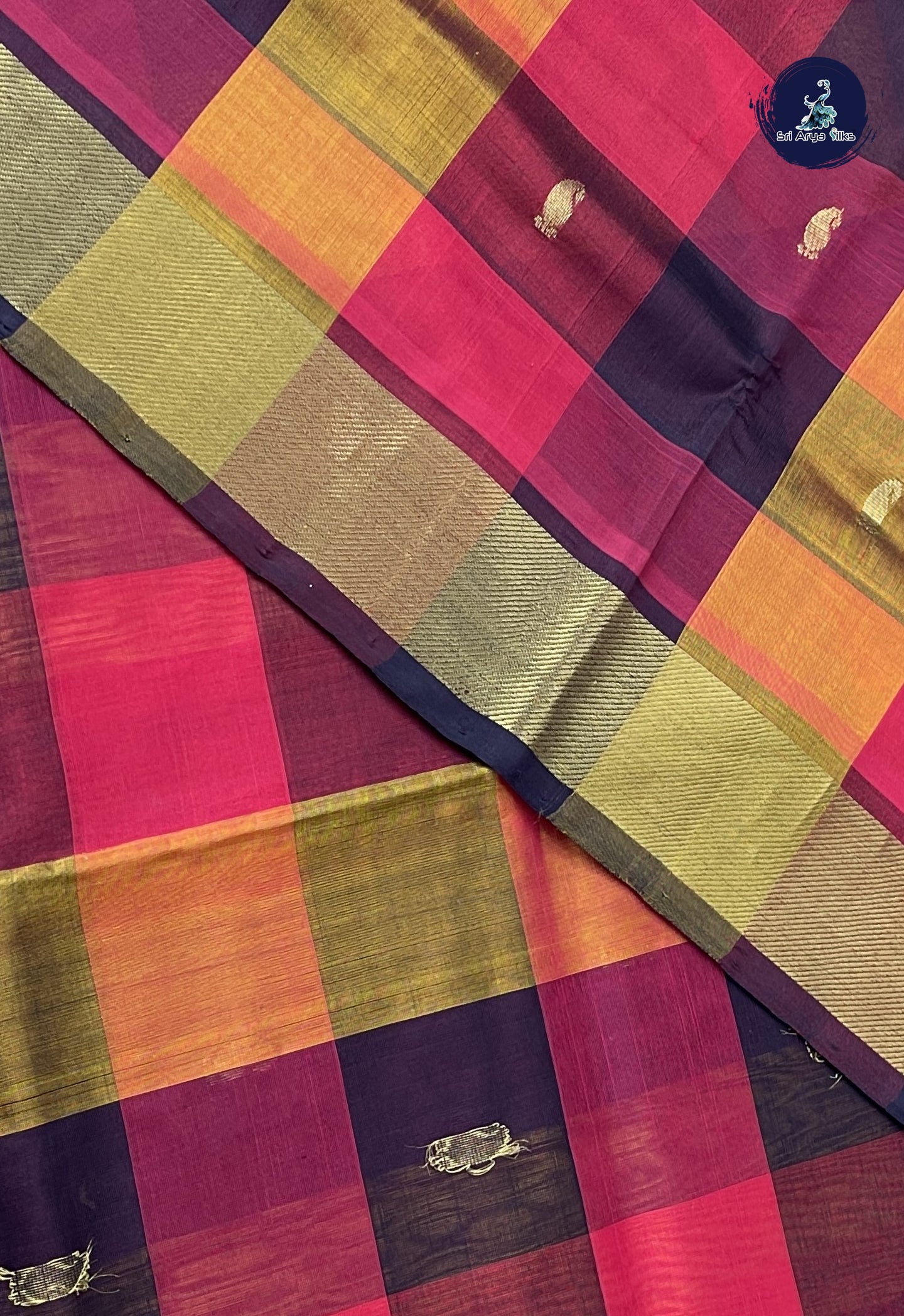 Multi Colour Checked Saree With Paalum Pazham Kattam Pattern