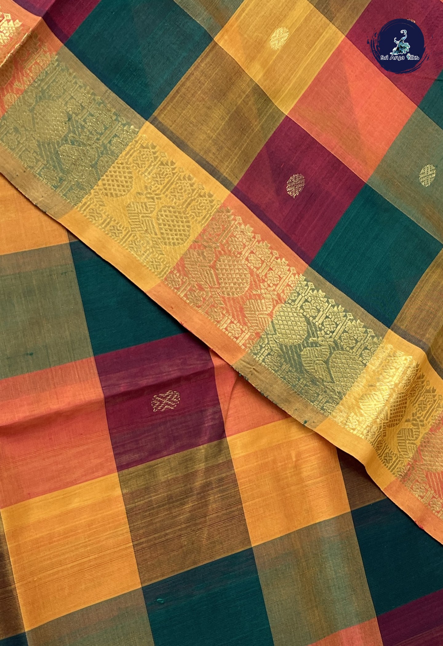 Multi Colour Checked Saree With Paalum Pazham Kattam Pattern