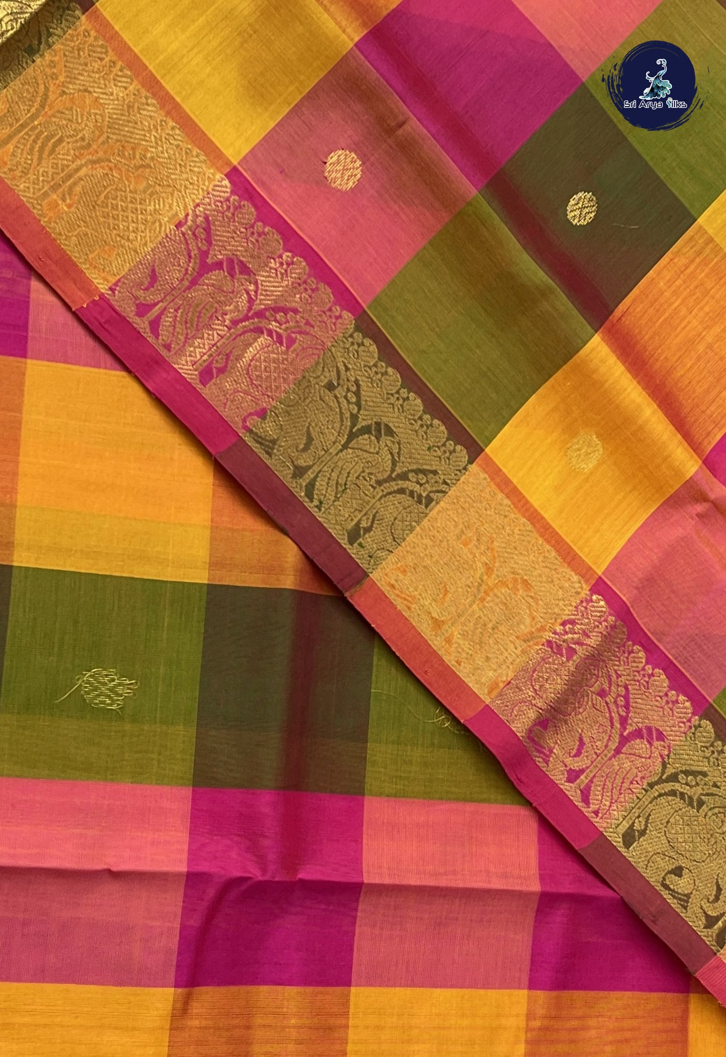 Multi Colour Checked Saree With Paalum Pazham Kattam Pattern