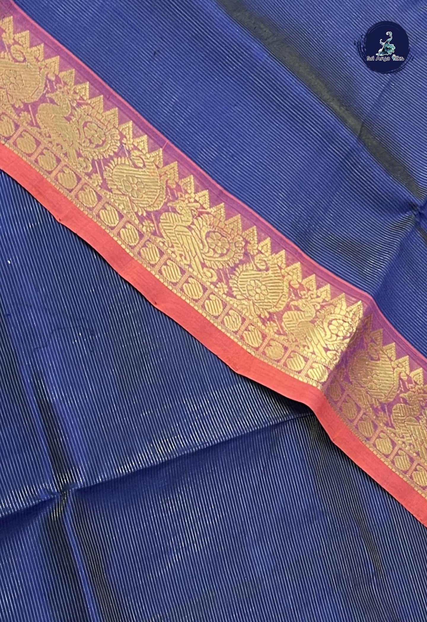 Dark Blue Vaira Oosi Silk Cotton Saree With Vaira Oosi Pattern