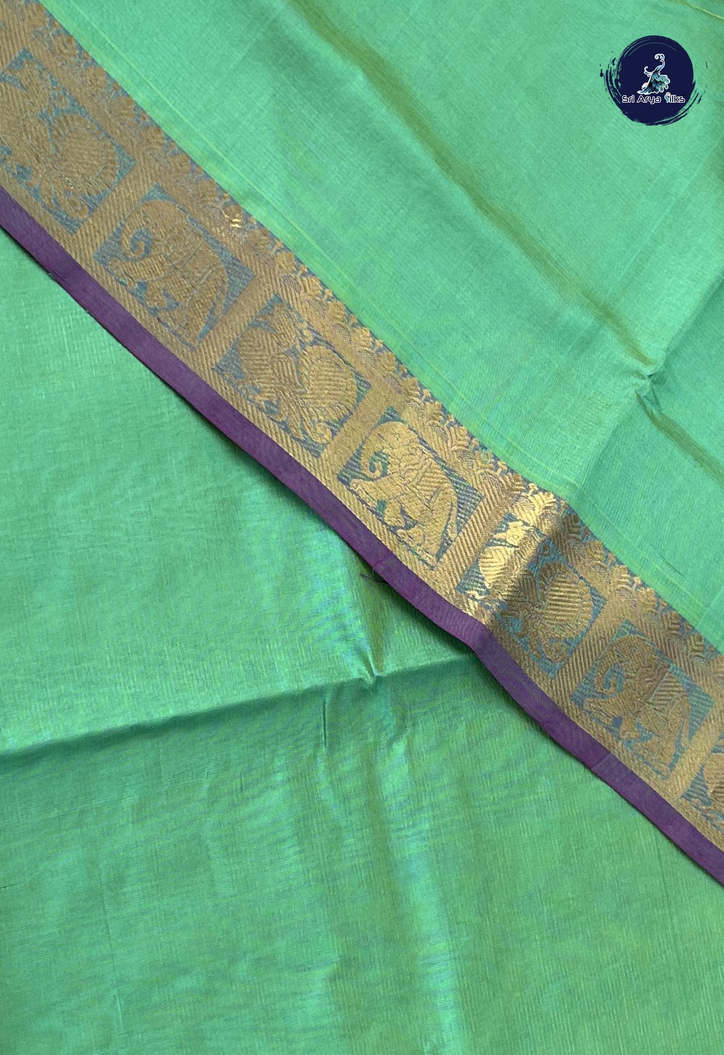 Sea Green Vaira Oosi Silk Cotton Saree With Vaira Oosi Pattern