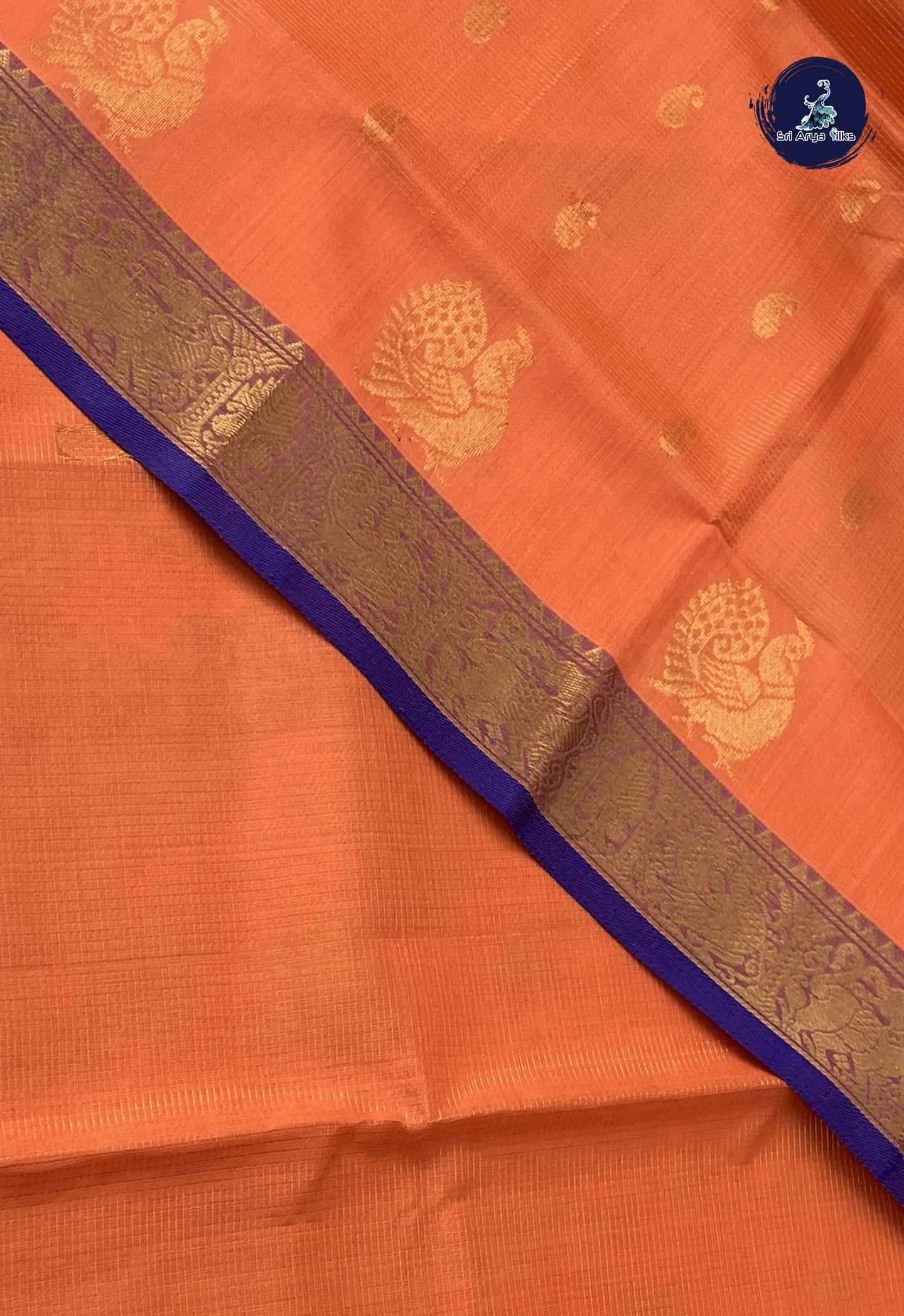 Peach Vaira Oosi Silk Cotton Saree With Vaira Oosi Pattern