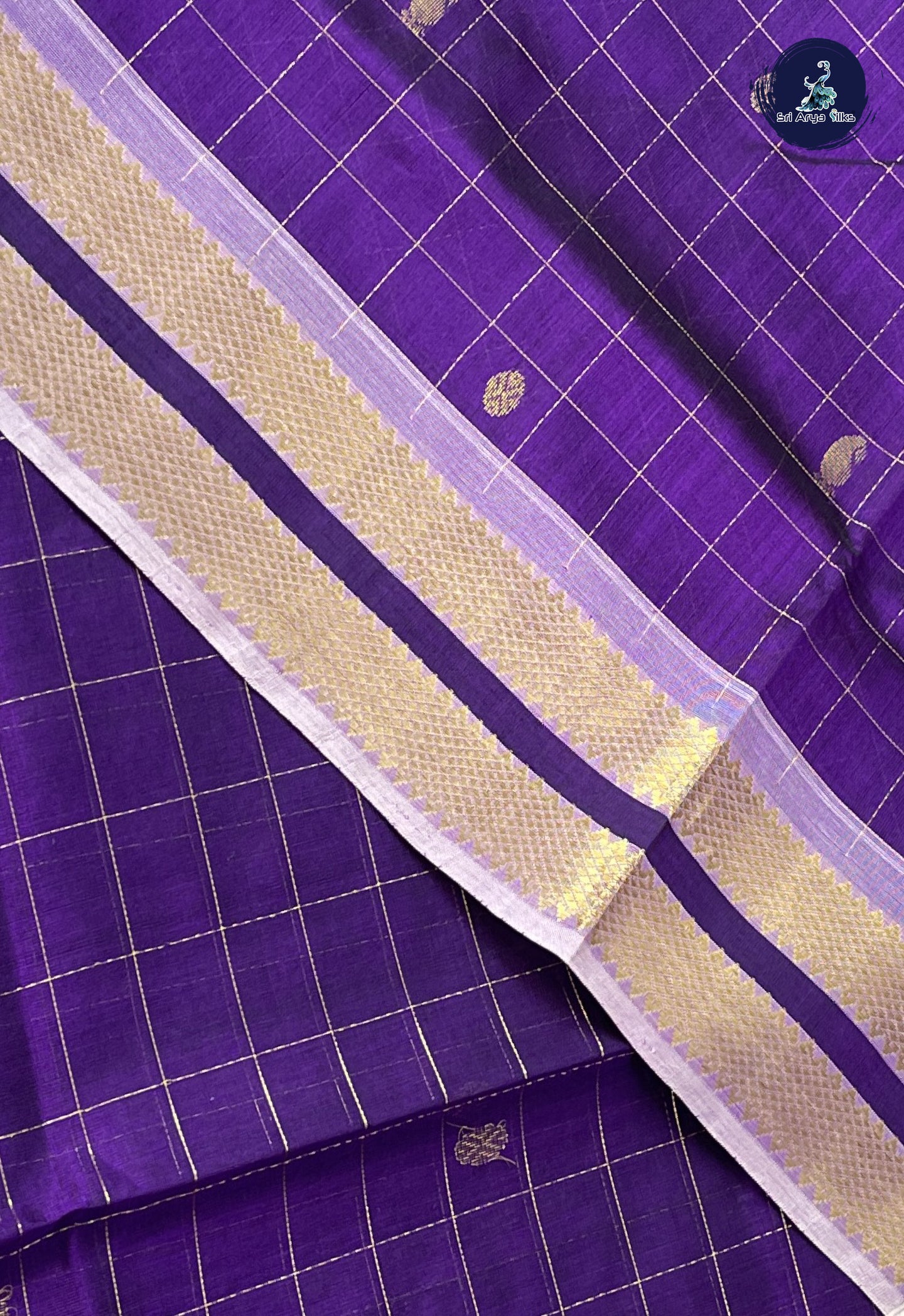 Dark Violet Checked Saree With Zari Checked Pattern