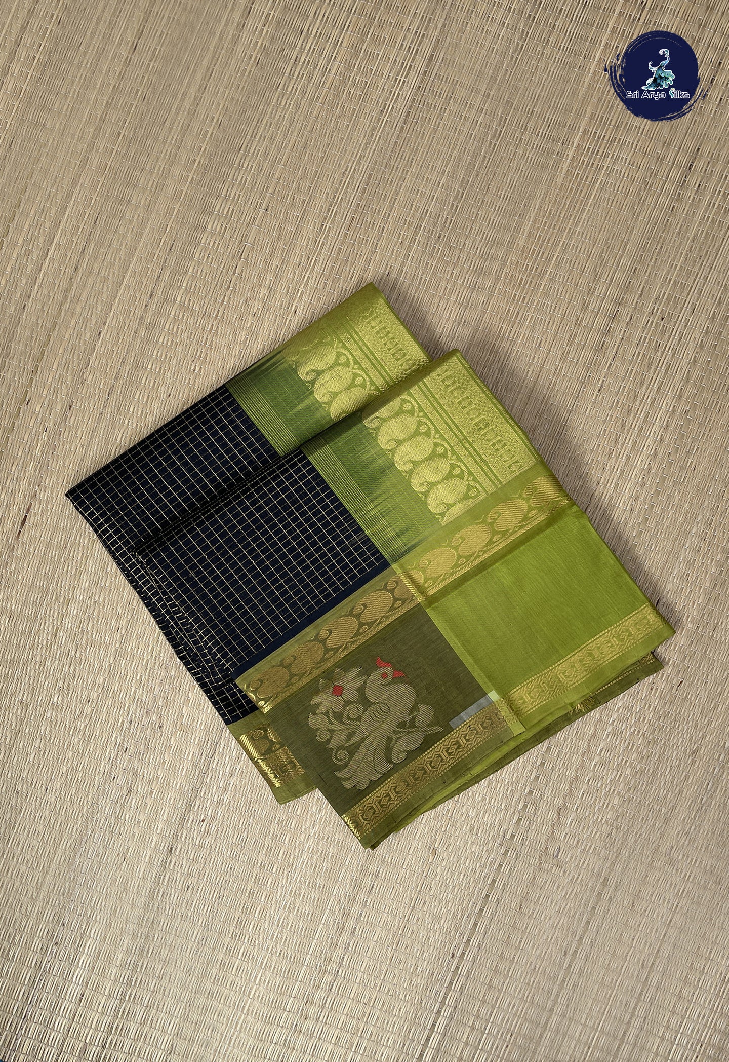 Black Checked Saree With Zari Checked Pattern