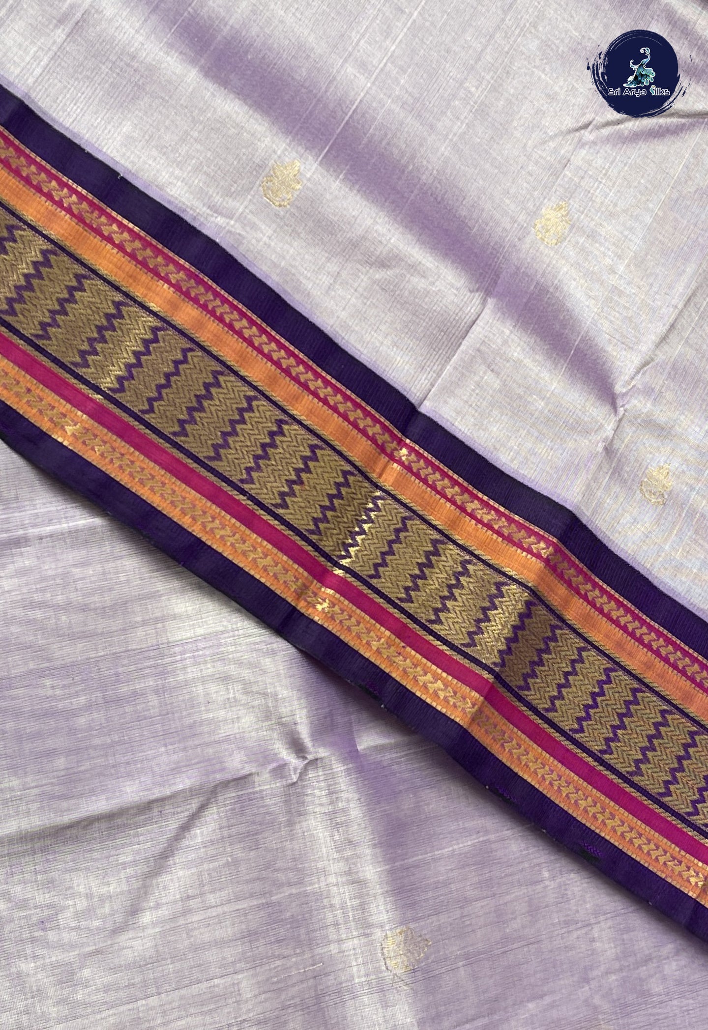 Lavender Korvai Silk Cotton Saree With Zari Buttas Pattern