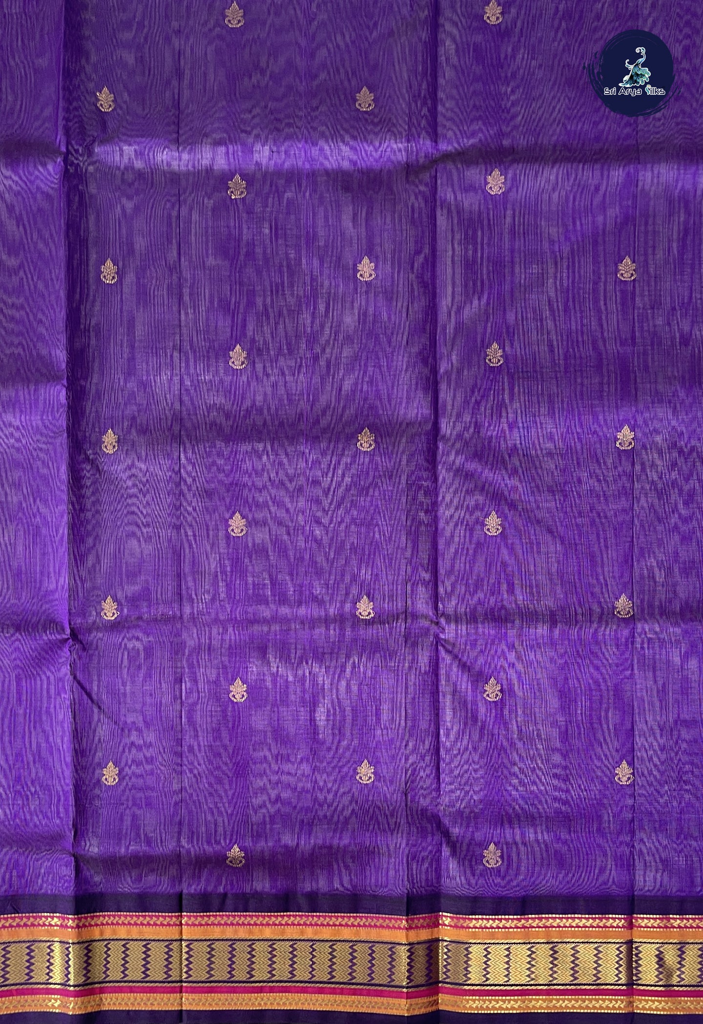 Lavender Korvai Silk Cotton Saree With Zari Buttas Pattern