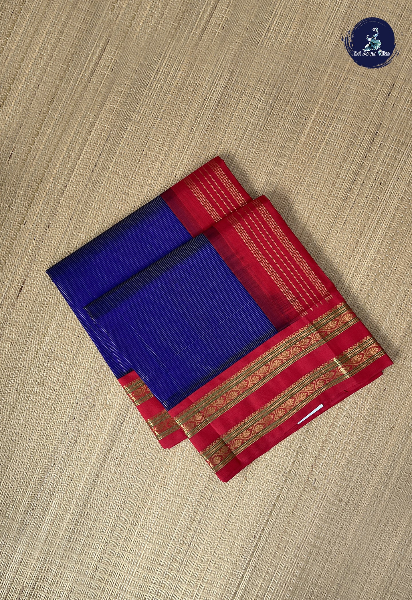 Royal Blue Vaira Oosi Silk Cotton Saree With Vaira Oosi Pattern