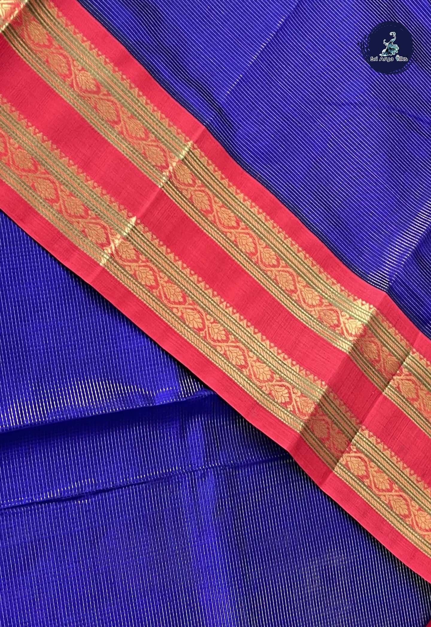 Royal Blue Vaira Oosi Silk Cotton Saree With Vaira Oosi Pattern