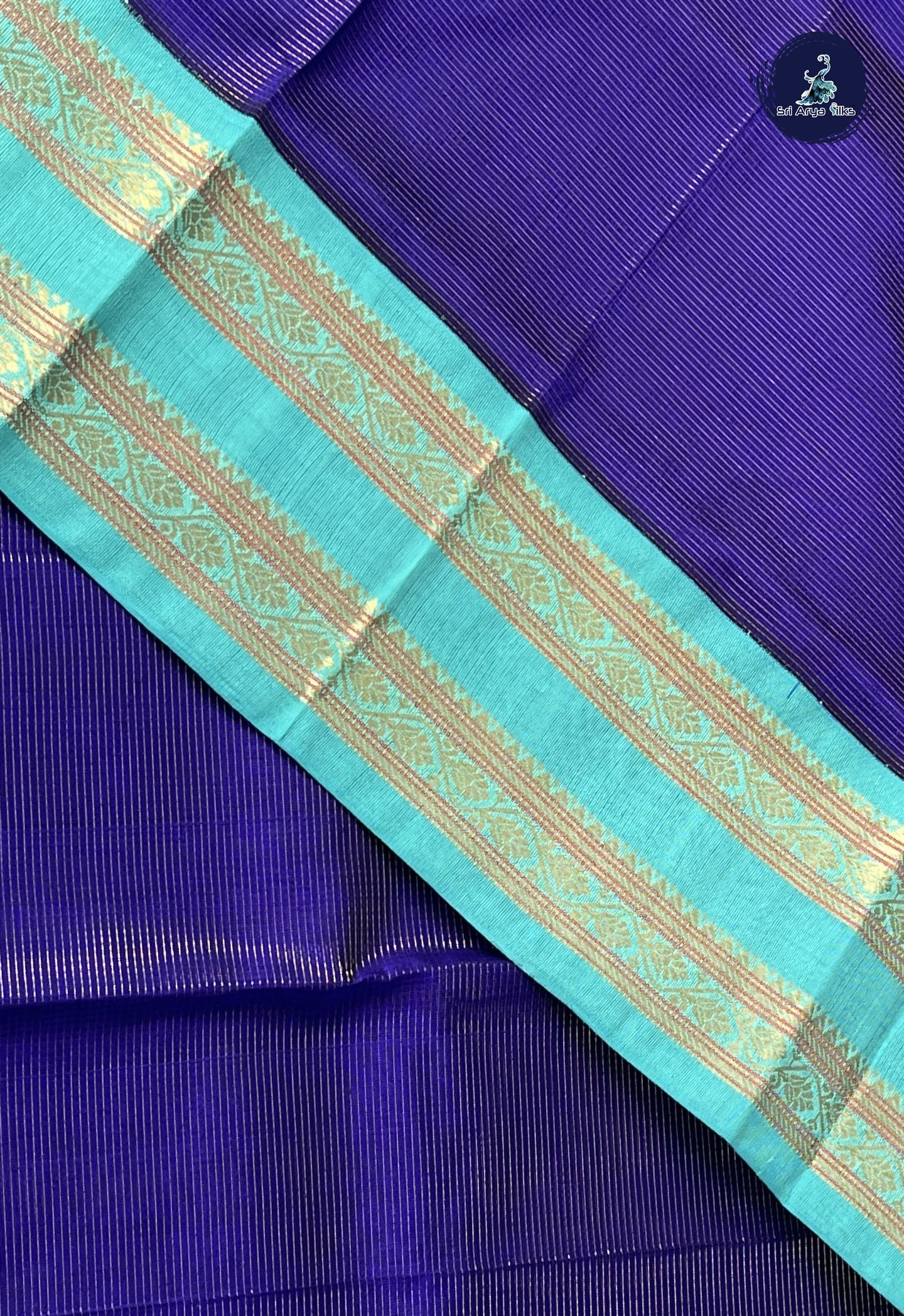 Dark Blue Vaira Oosi Silk Cotton Saree With Vaira Oosi Pattern