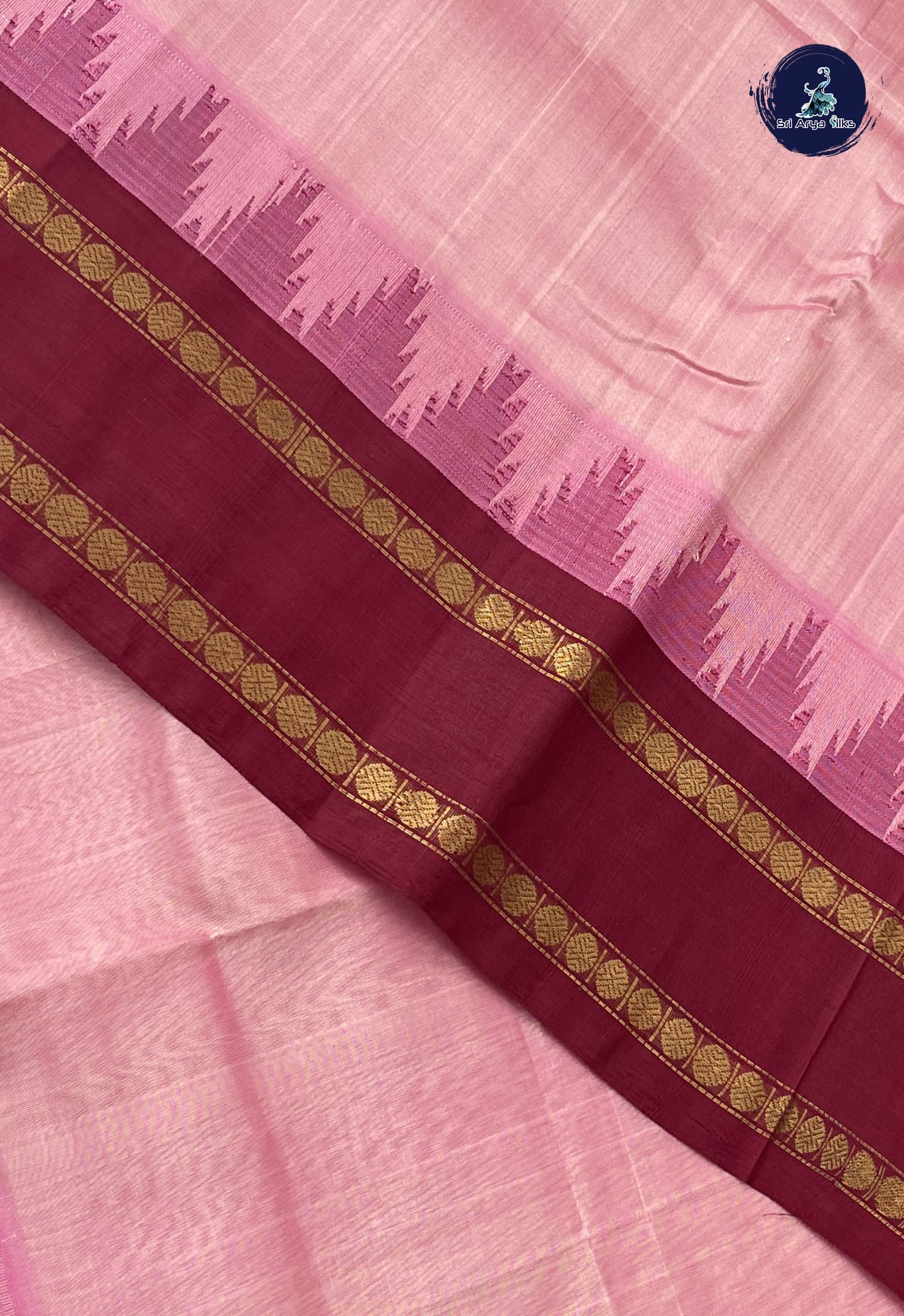 Lotus Pink Korvai Silk Cotton Saree With Plain Pattern