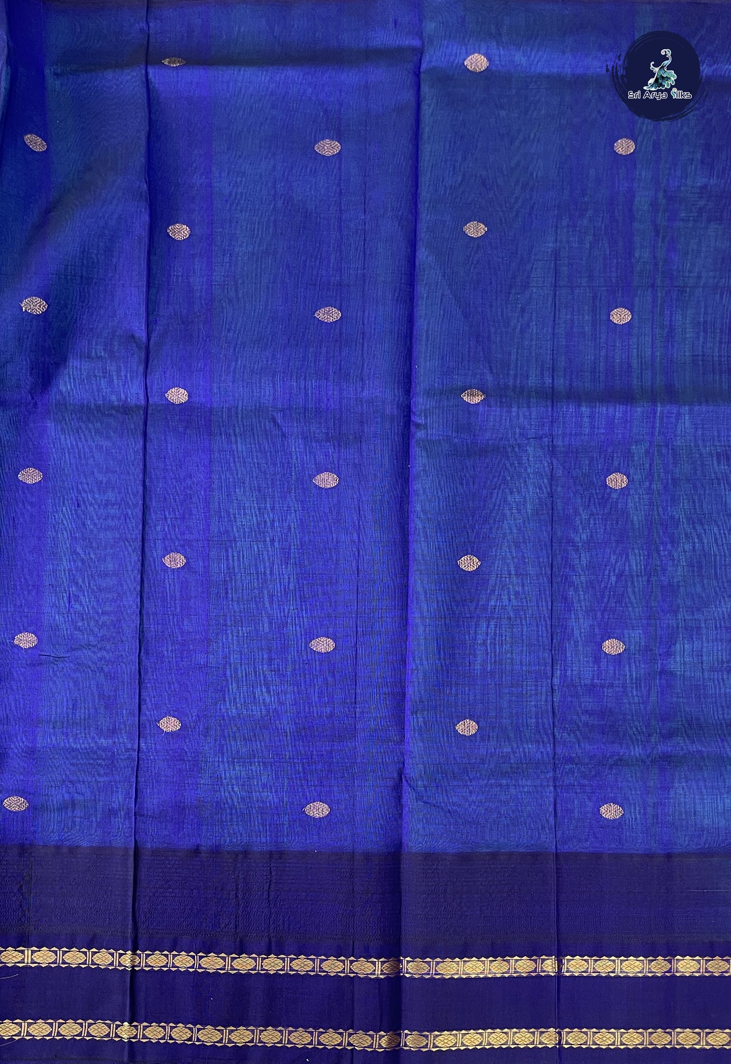 Teal Blue Korvai Silk Cotton Saree With Zari Buttas Pattern