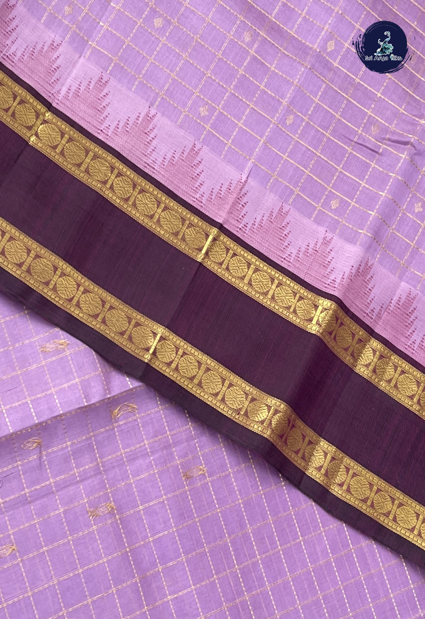Mauve Checked Saree With Zari Checked Pattern