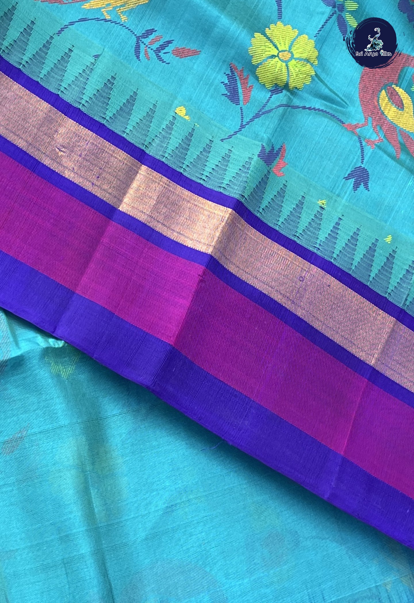 Teal Kalamkari Saree With Kalamkari Pattern