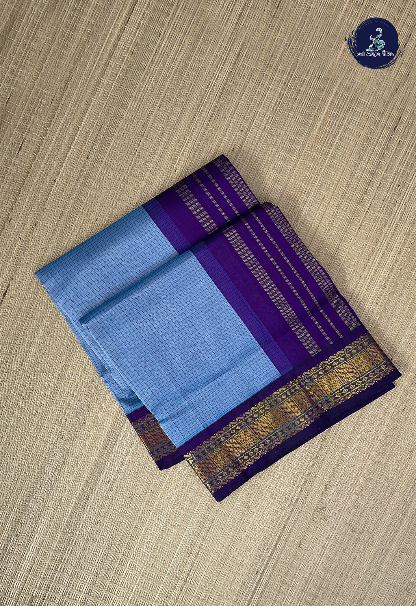 Light Blue Checked Saree With Checked Pattern
