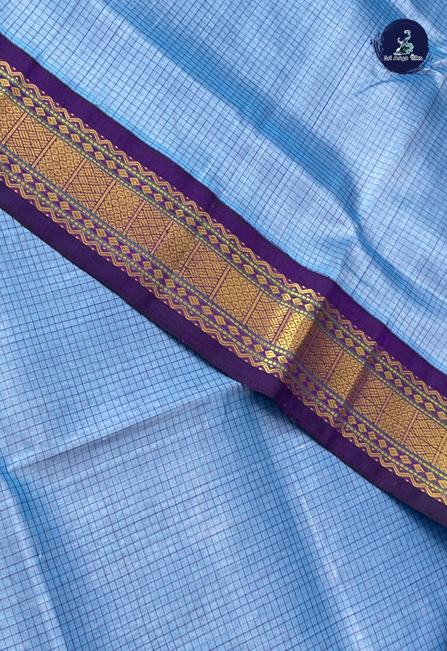 Light Blue Checked Saree With Checked Pattern