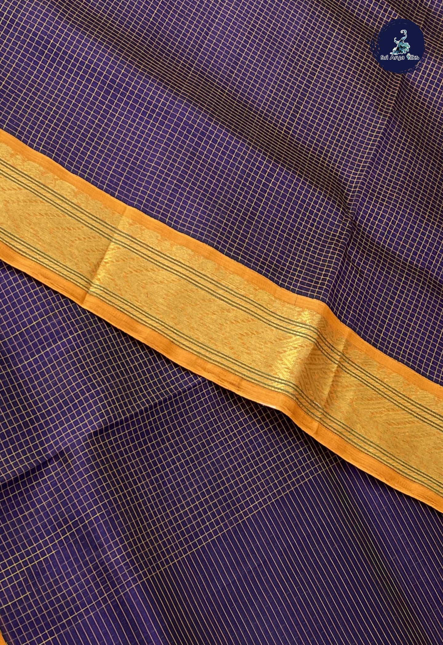 Navy Blue Checked Saree With Checked Pattern
