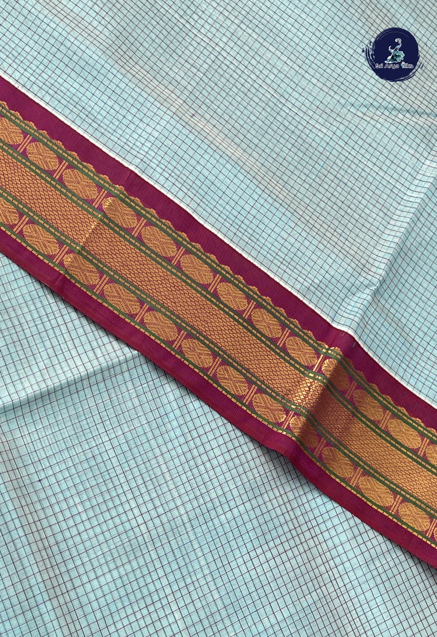 Powder Blue Checked Saree With Checked Pattern