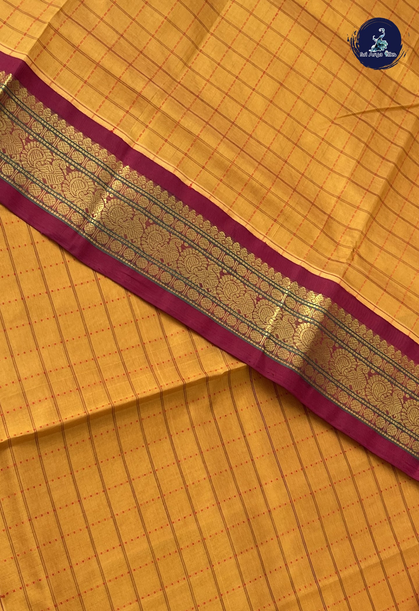 Mustard Yellow Checked Saree With Checked Pattern
