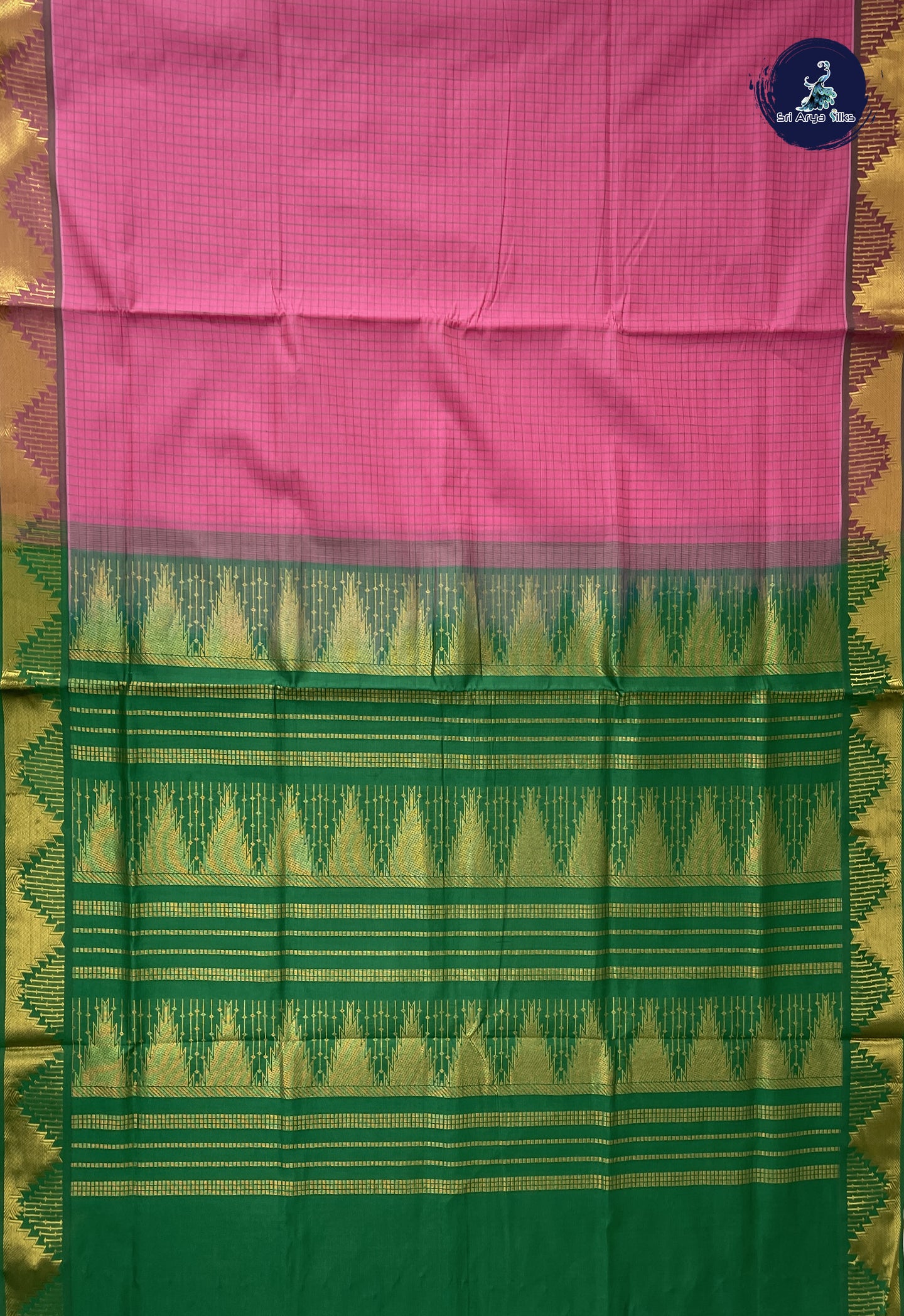 Mauve Checked Saree With Checked Pattern