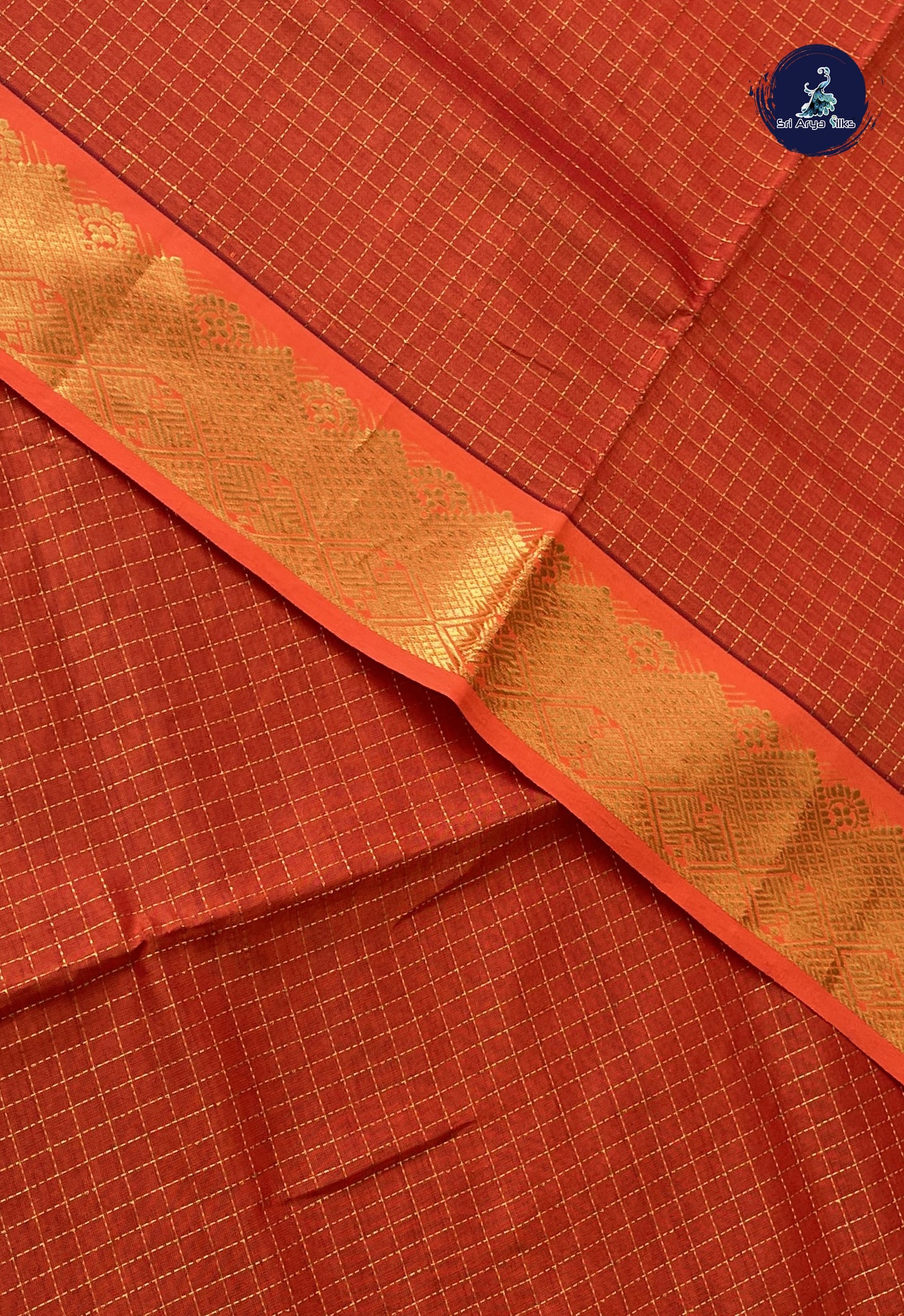 Orange Checked Saree With Checked Pattern