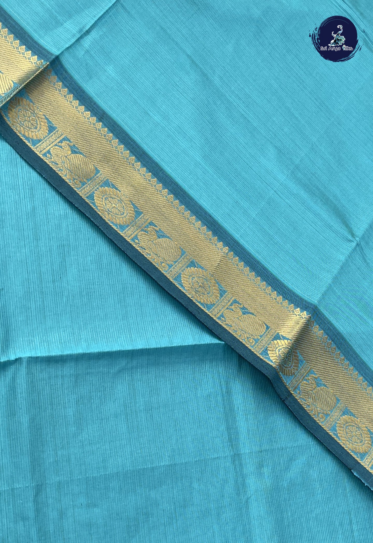 Light Blue Kanchi Semi Silk Cotton Saree With Vaira Oosi Pattern
