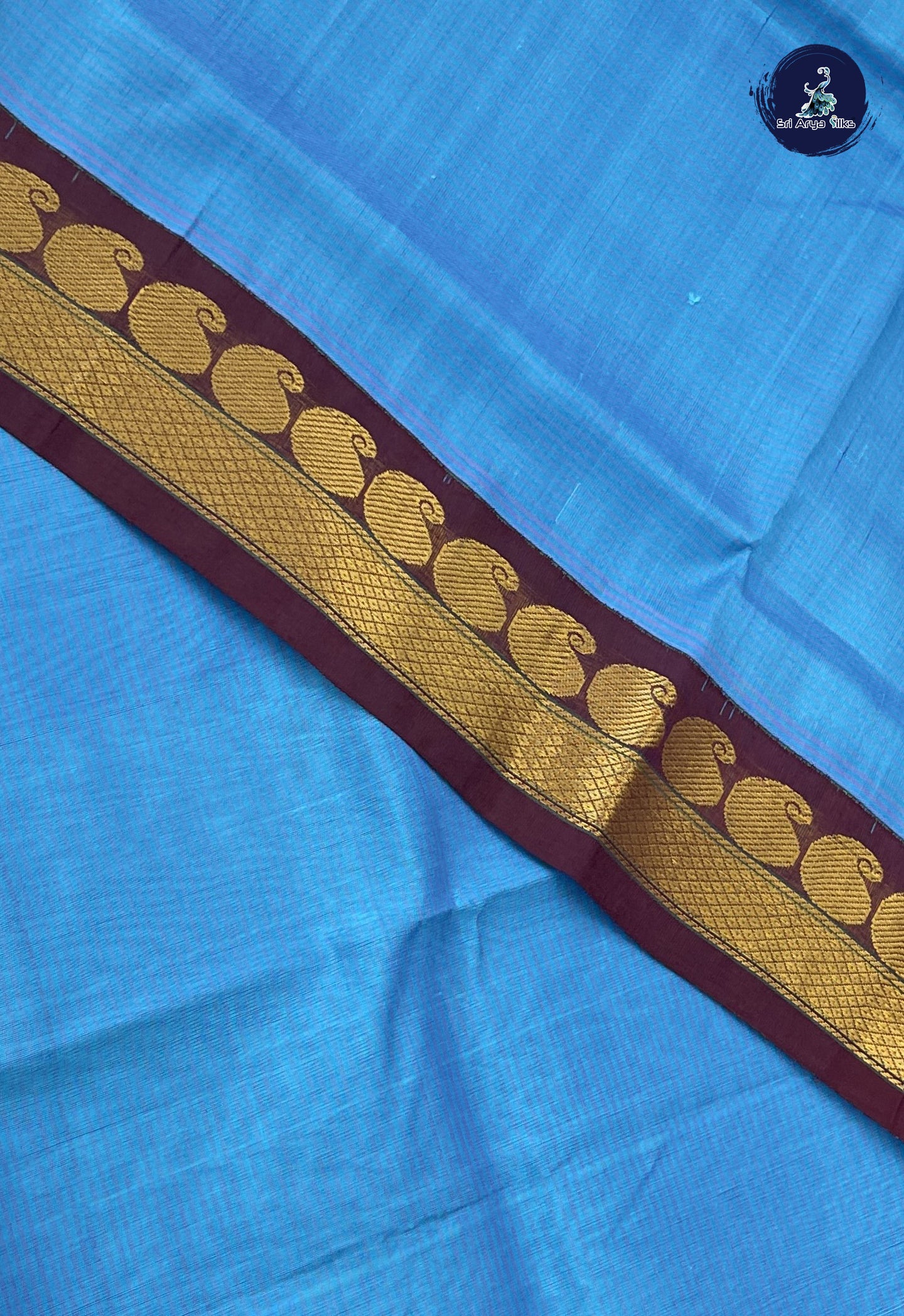 Copper Sulphate Blue Korvai Silk Cotton Saree With Doria Lines Pattern